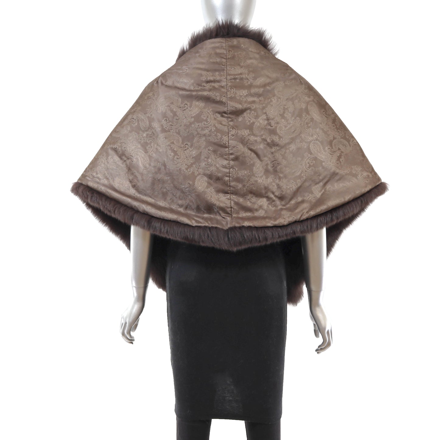 Dark Brown Sheared Rex Rabbit Cape with Fox- Size Free