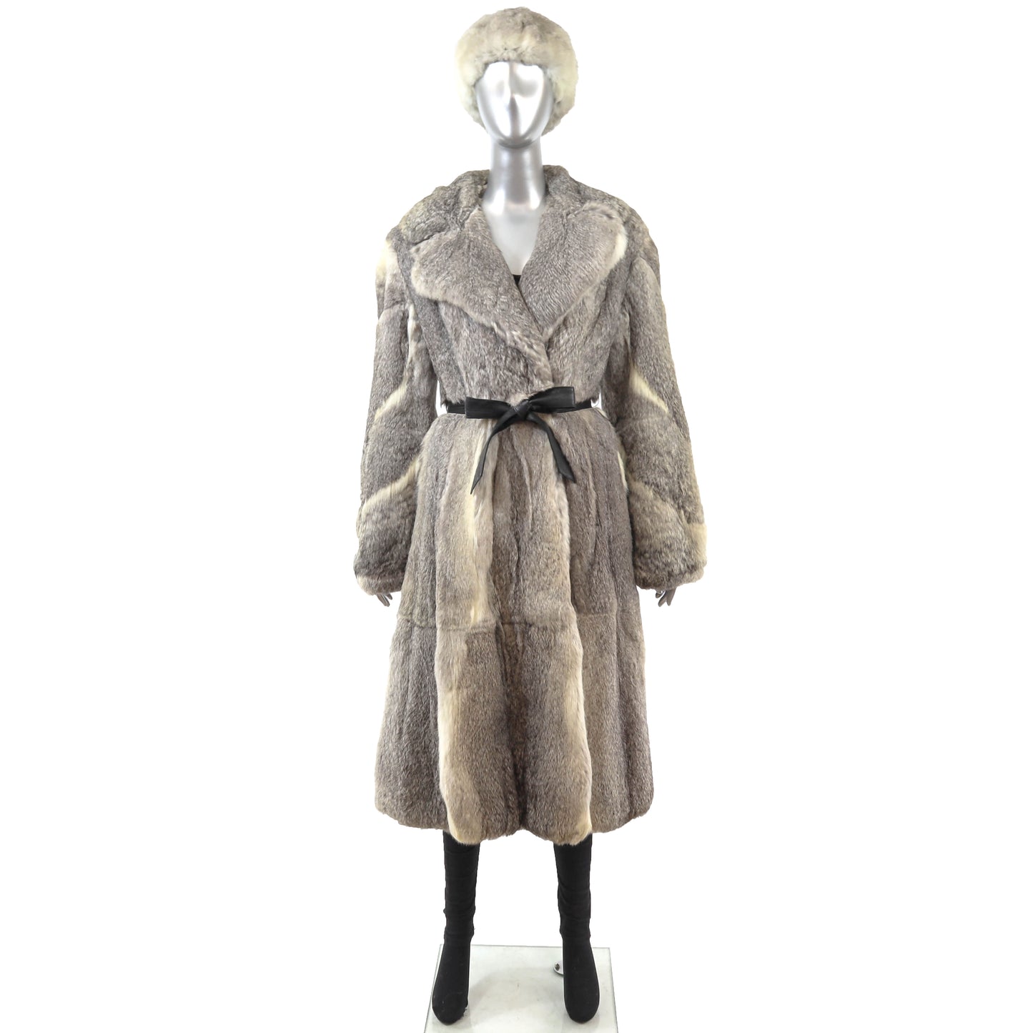Grey Rabbit Coat with Matching Hat- Size S