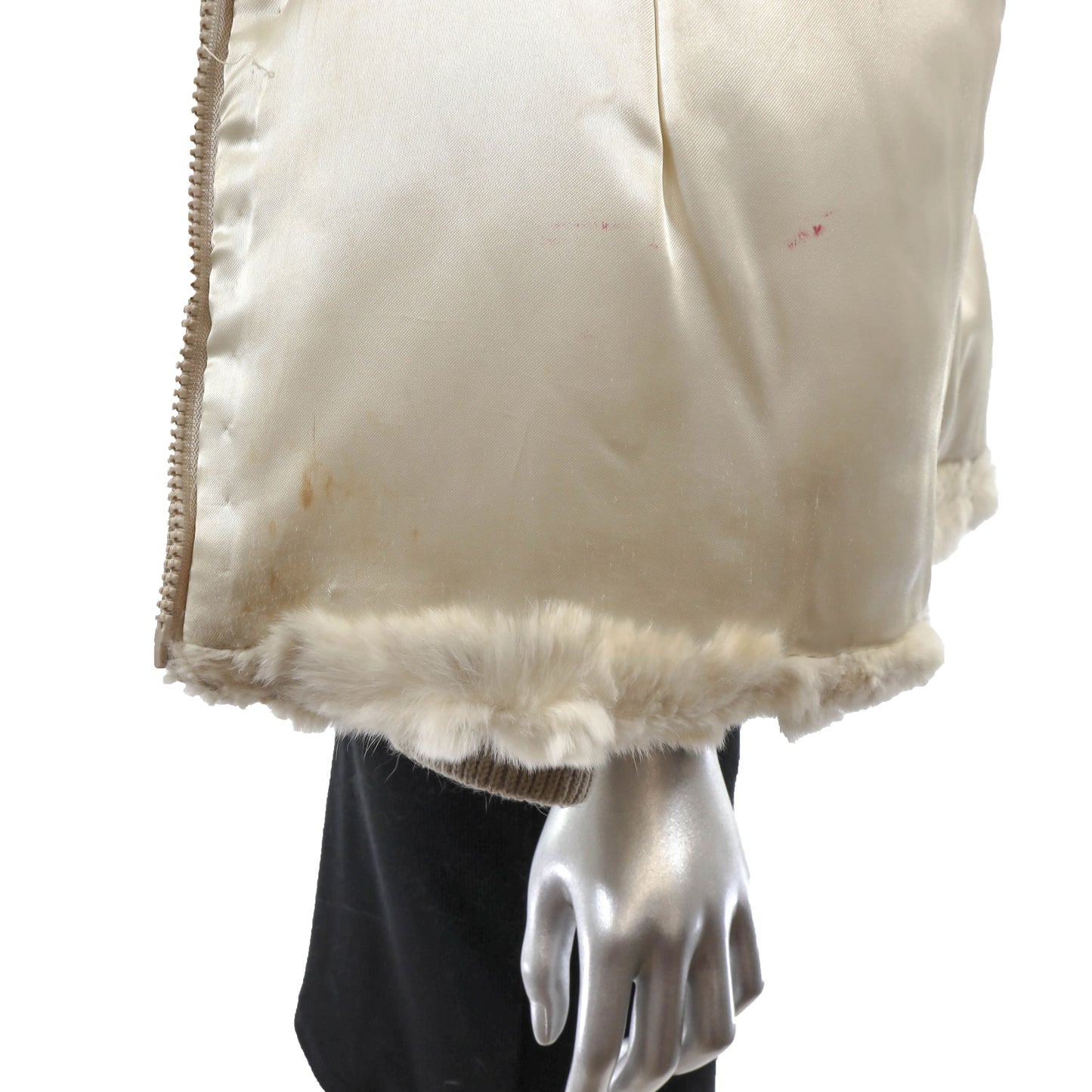 Beige Hooded Rabbit Jacket with Fox Trim- Size M