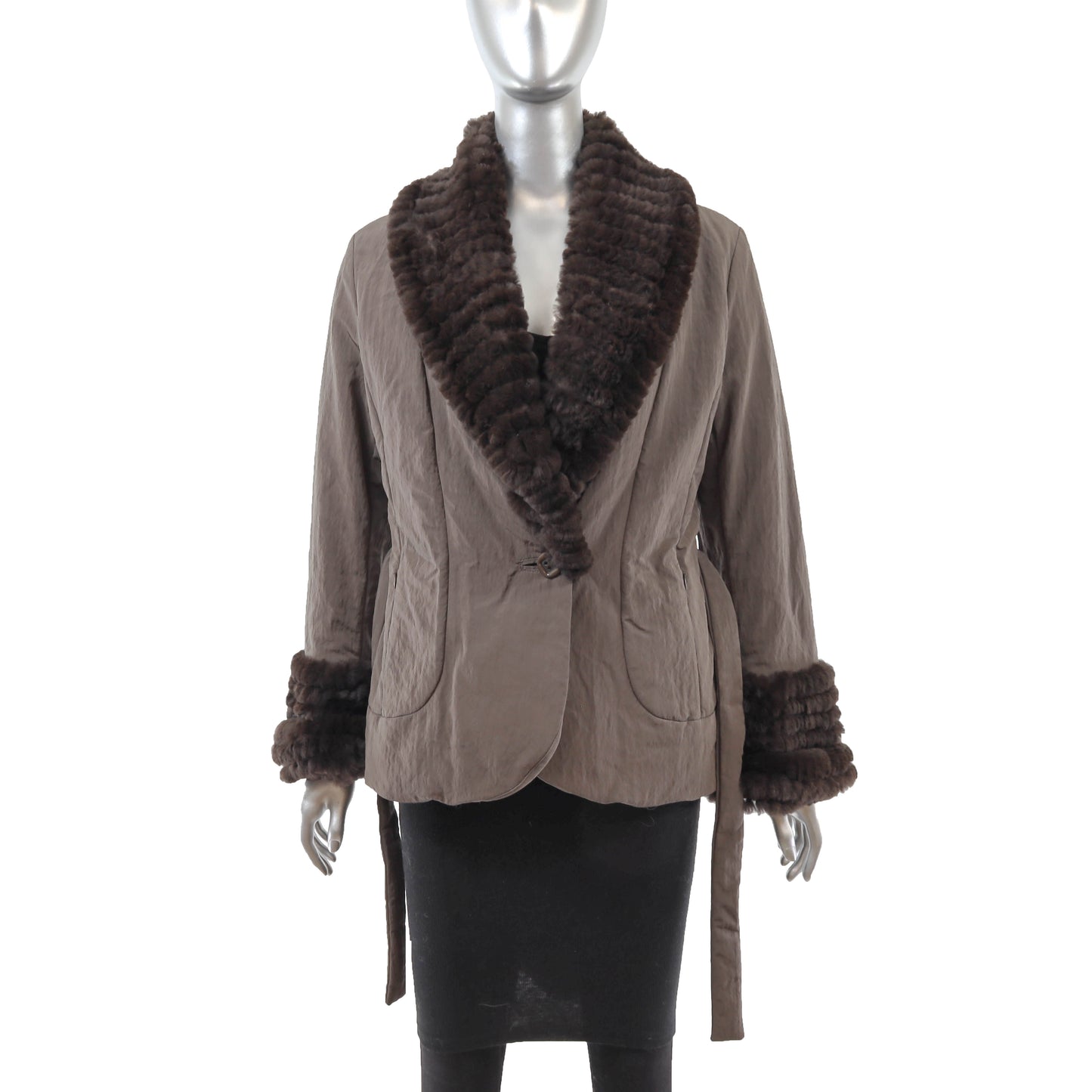 Knitted Rex Rabbit and Taffeta Jacket- Size S