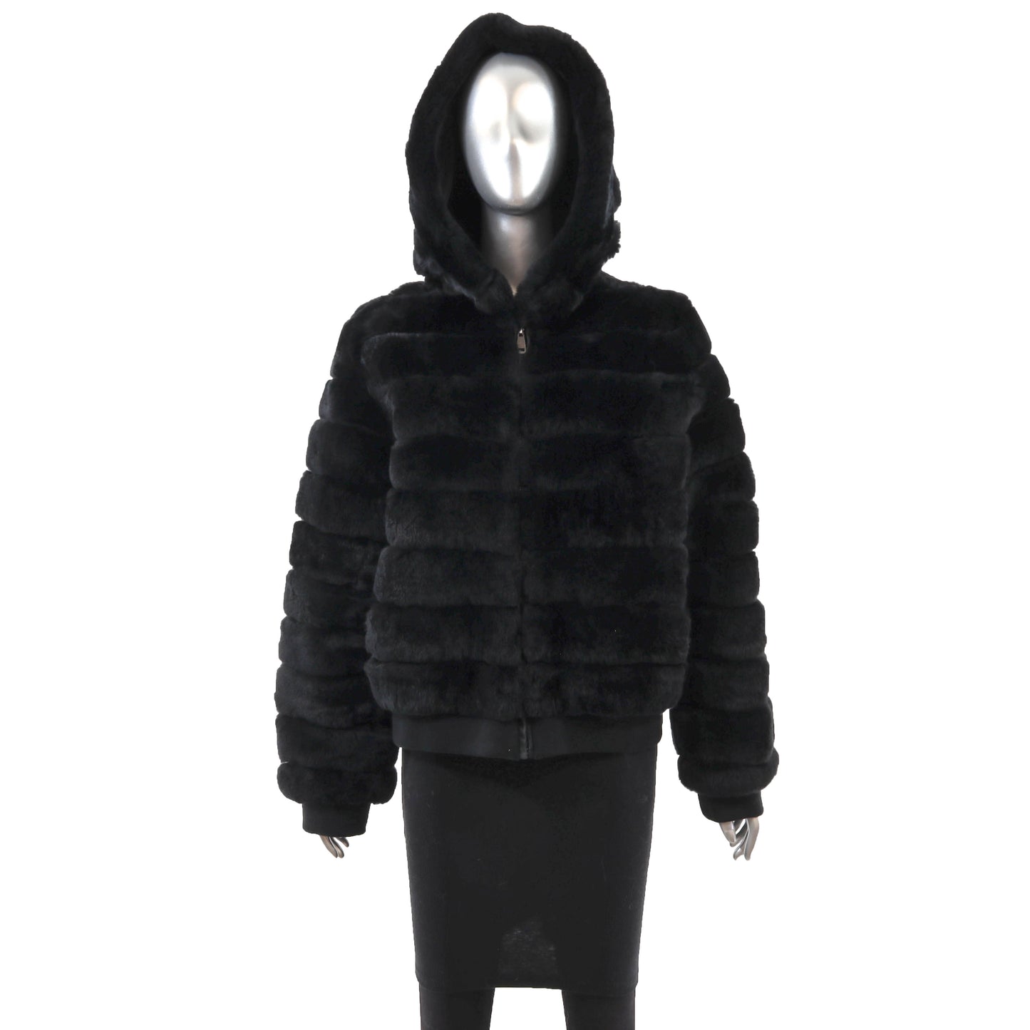 Black Hooded Rabbit Jacket- Size XL