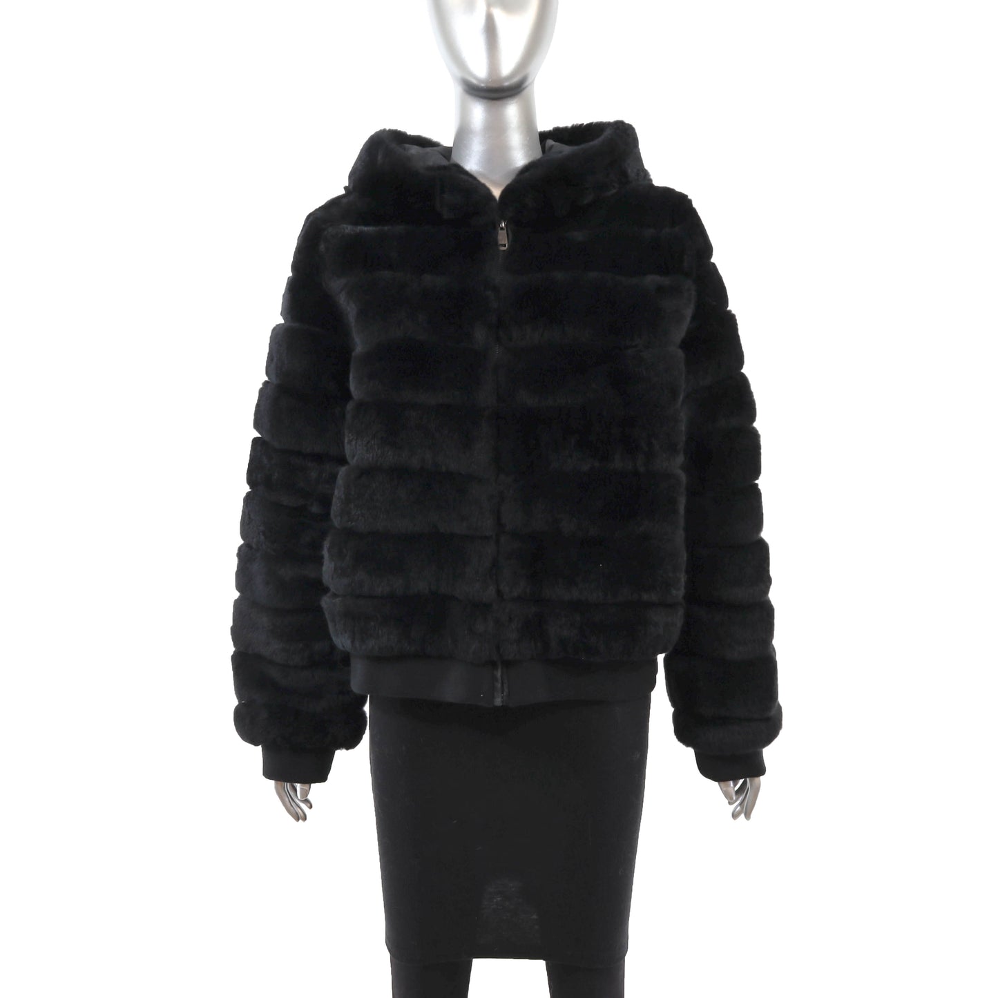 Black Hooded Rabbit Jacket- Size XL