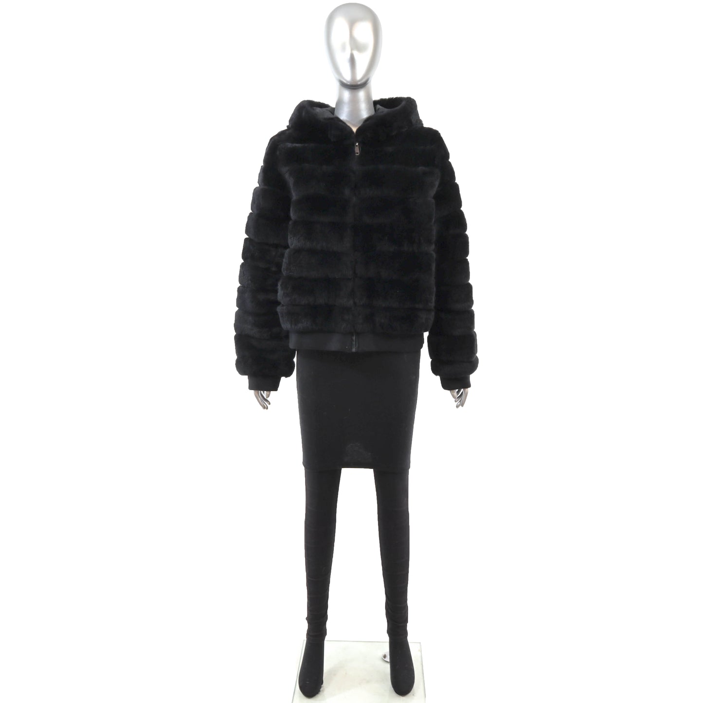 Black Hooded Rabbit Jacket- Size XL