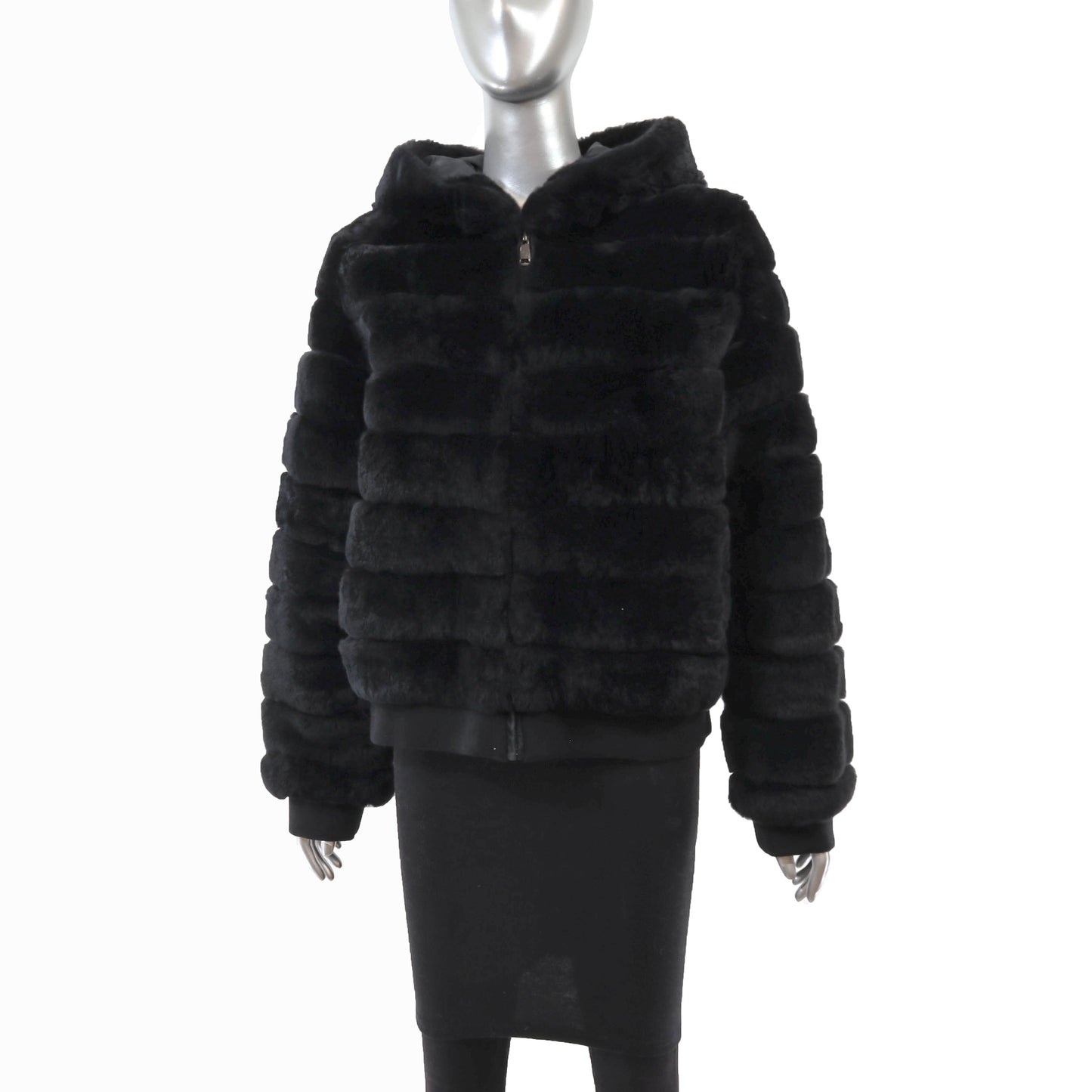 Black Hooded Rabbit Jacket- Size XL