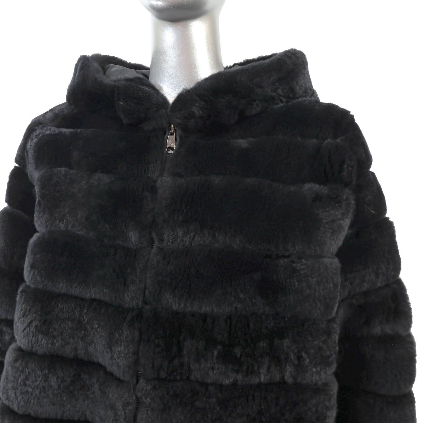 Black Hooded Rabbit Jacket- Size XL