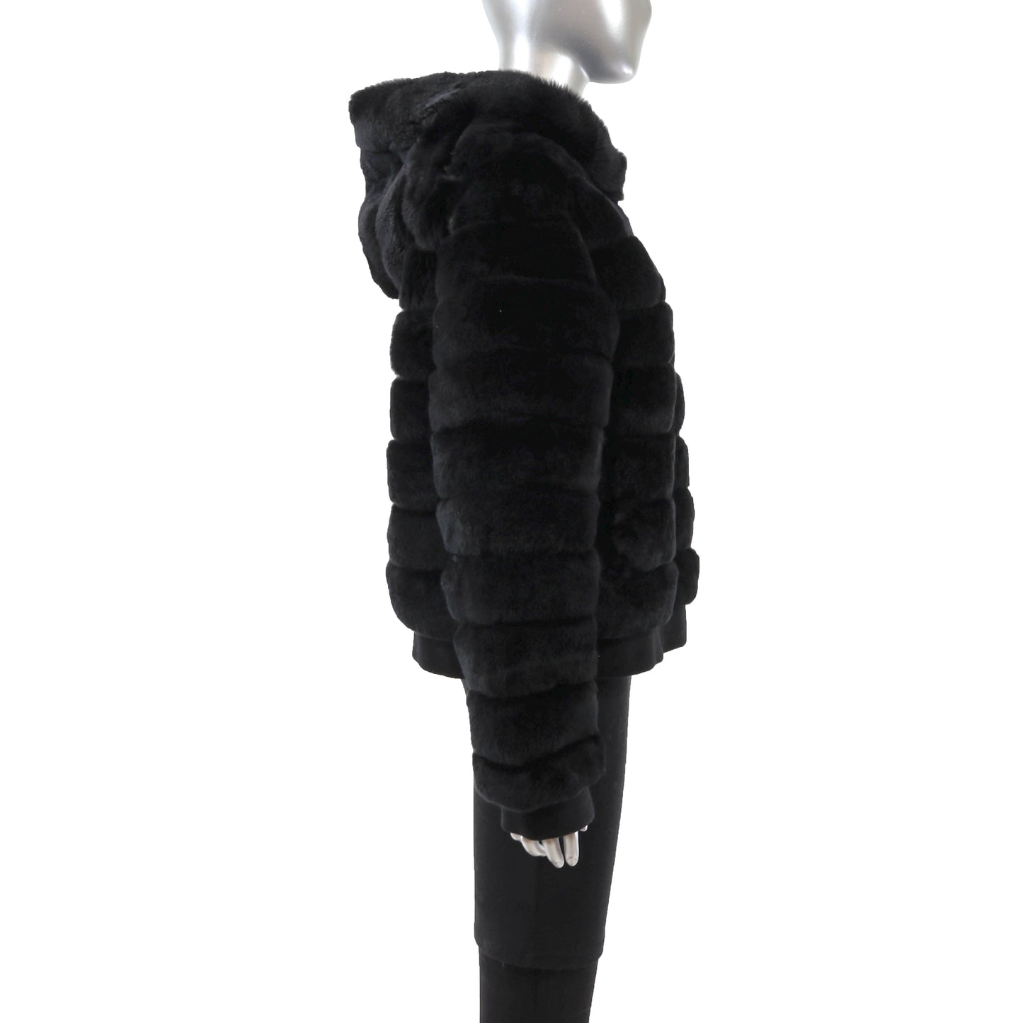 Black Hooded Rabbit Jacket- Size XL
