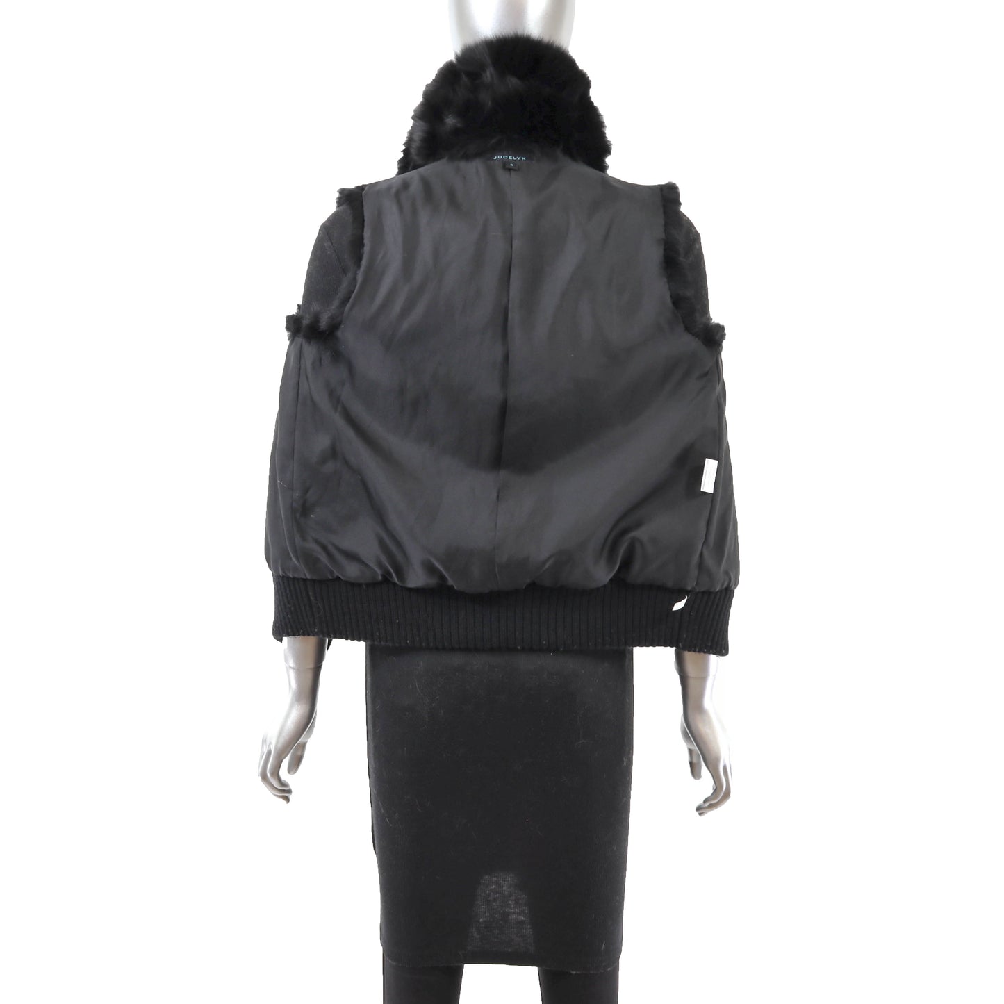 Black Section Rabbit Vest with Fox Collar- Size S
