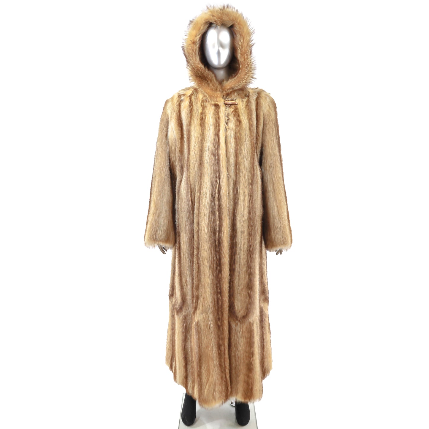 Blonde Hooded Raccoon Coat- Size L