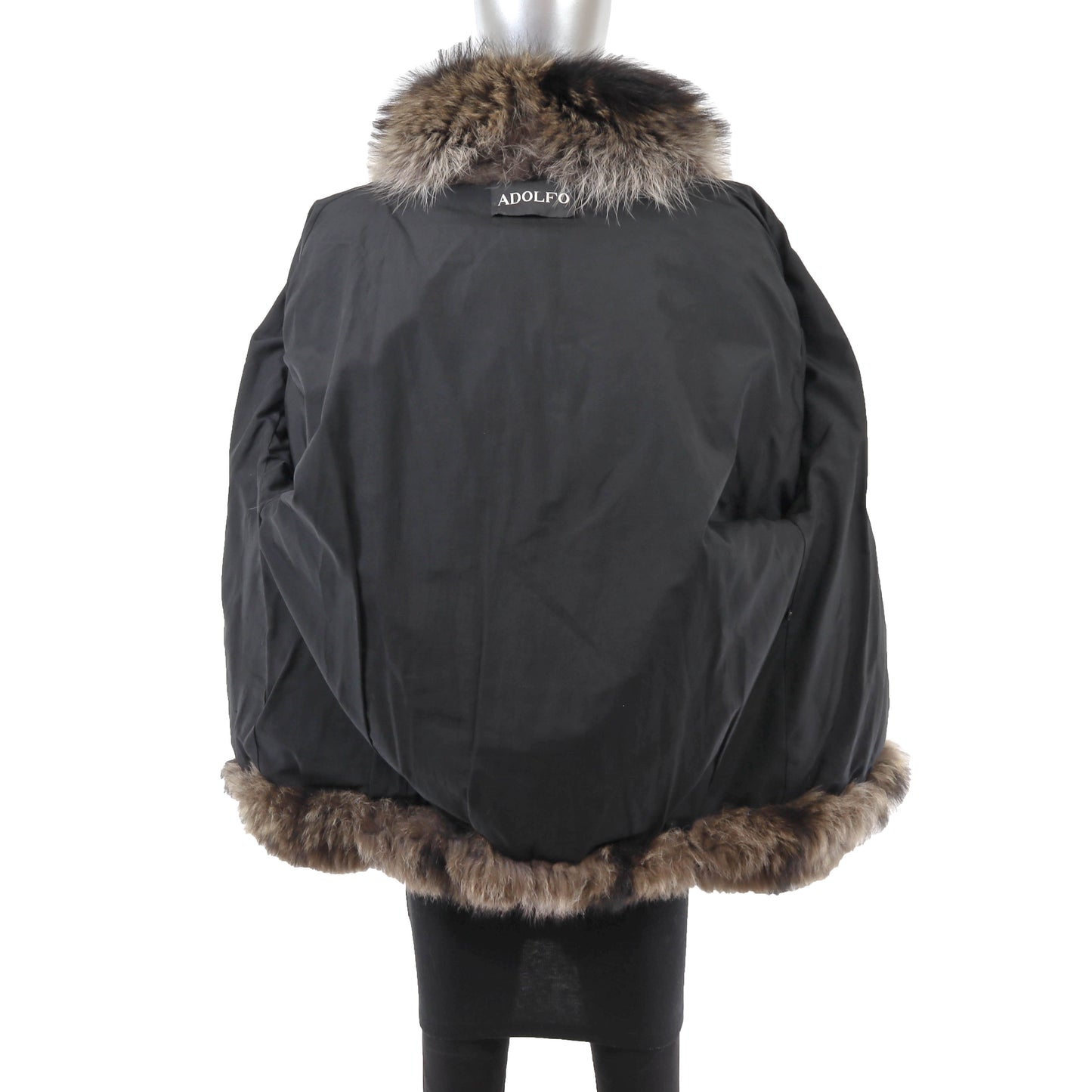 Raccoon Jacket with Detachable Hood and Fox Trim- Size L