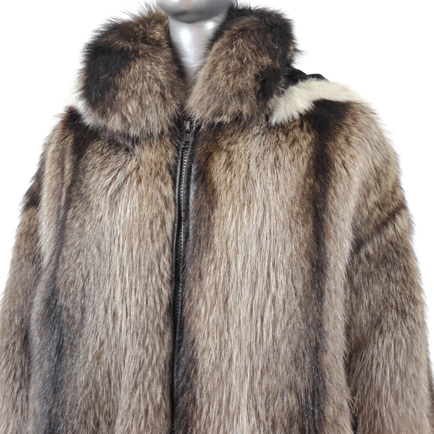 Raccoon Jacket with Detachable Hood and Fox Trim- Size L