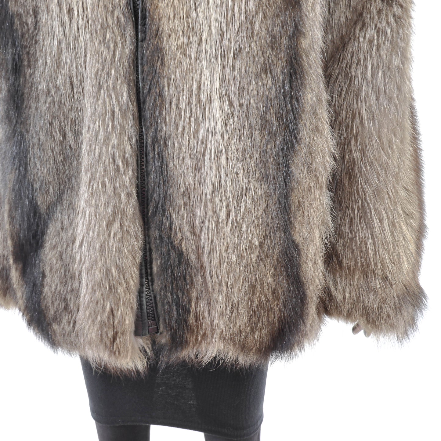 Raccoon Jacket with Detachable Hood and Fox Trim- Size L