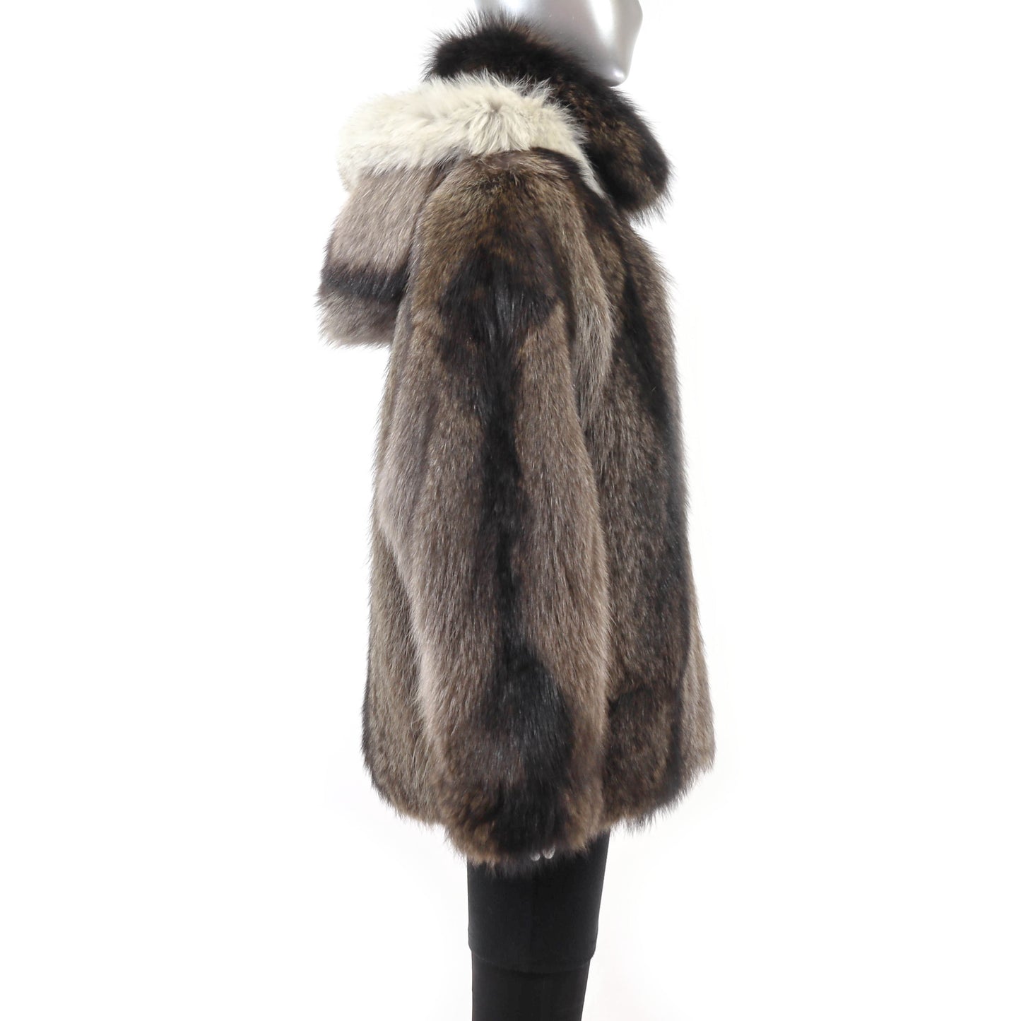Raccoon Jacket with Detachable Hood and Fox Trim- Size L