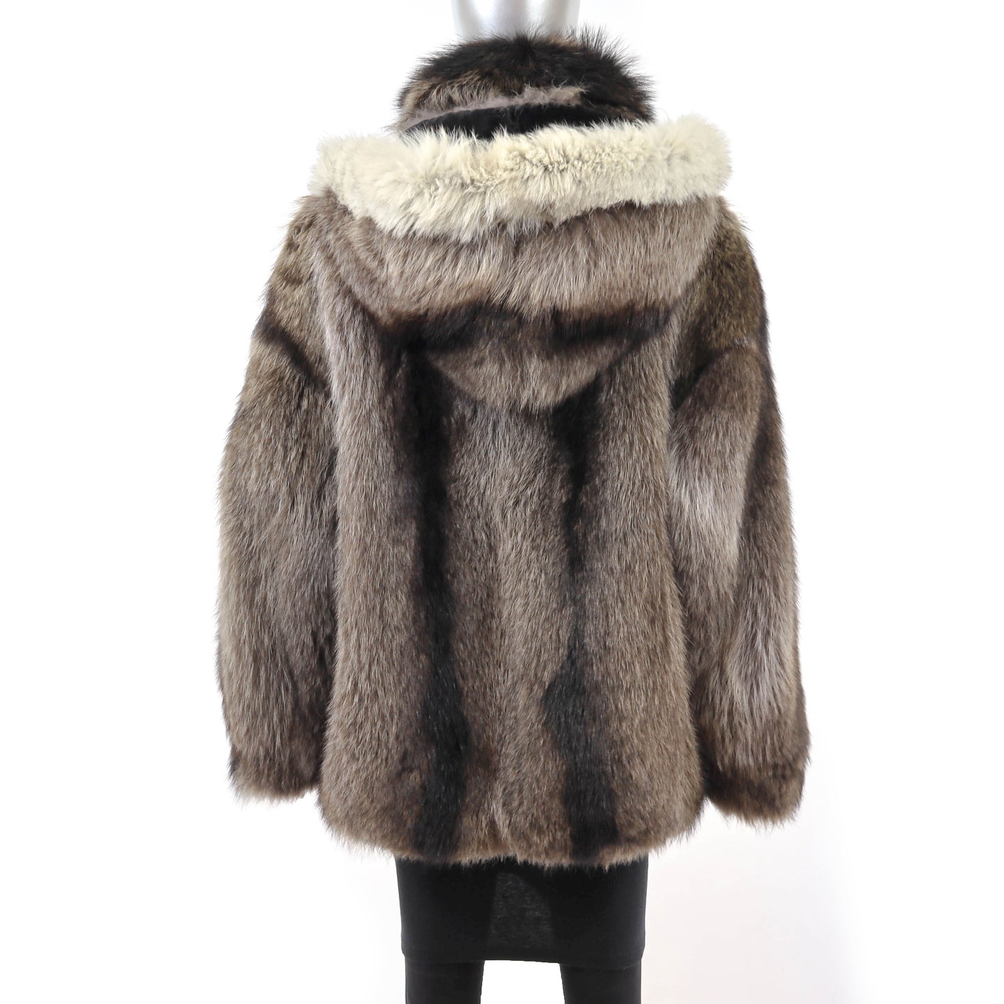Raccoon Jacket with Detachable Hood and Fox Trim- Size L