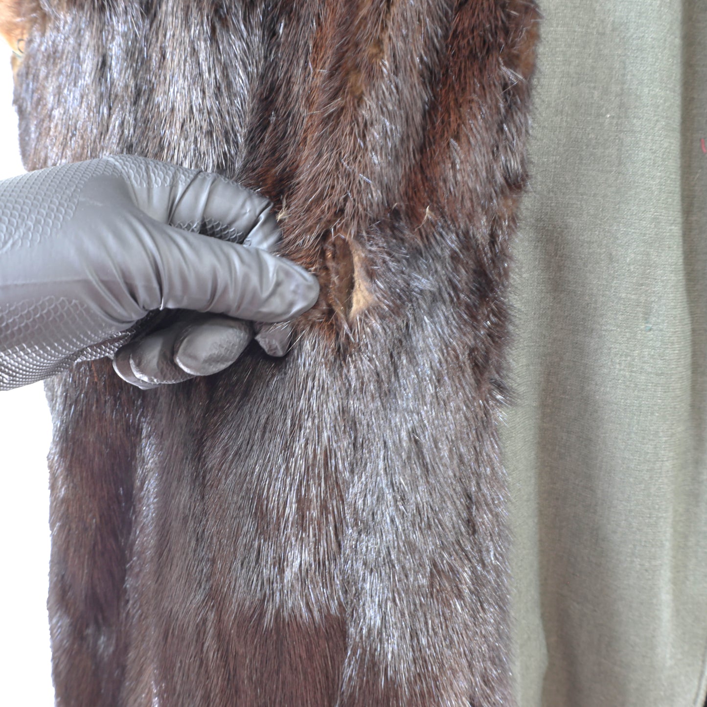 Green Wool Raincoat with Mink Lining- Size M