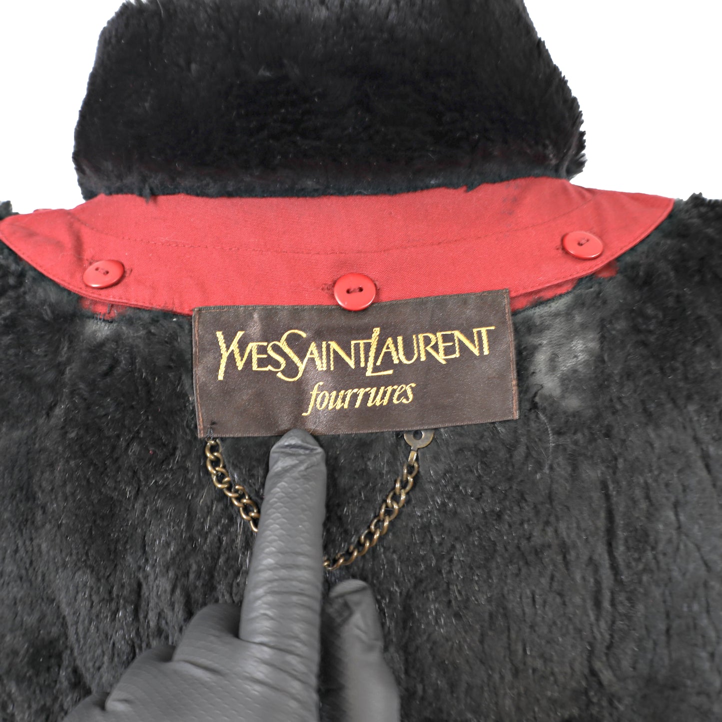 Yves Saint Laurent Red Rain Coat with Removable Sheared Beaver Lining- Size XL