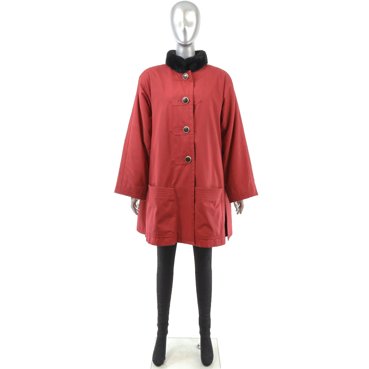 Yves Saint Laurent Red Rain Coat with Removable Sheared Beaver Lining- Size XL