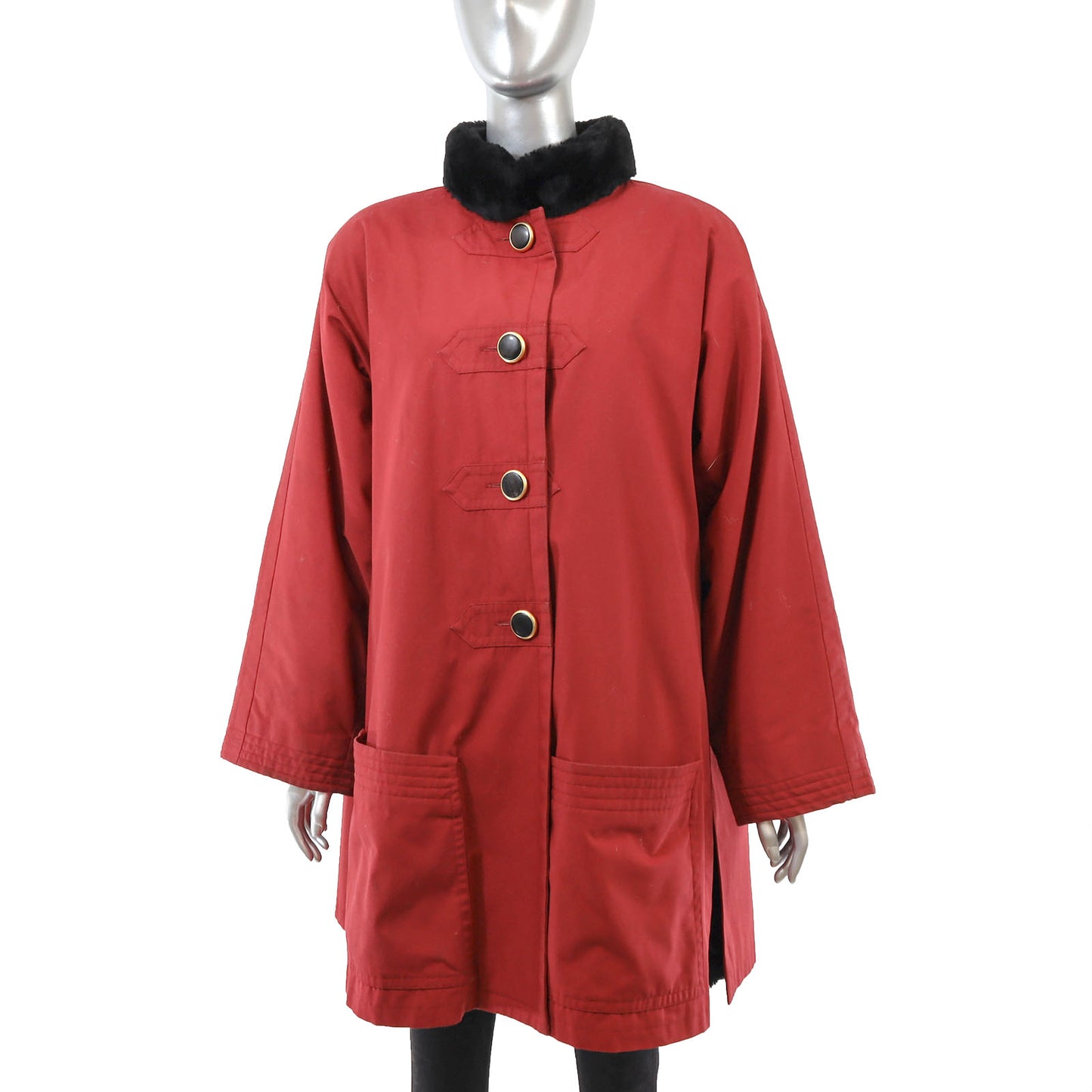 Yves Saint Laurent Red Rain Coat with Removable Sheared Beaver Lining- Size XL