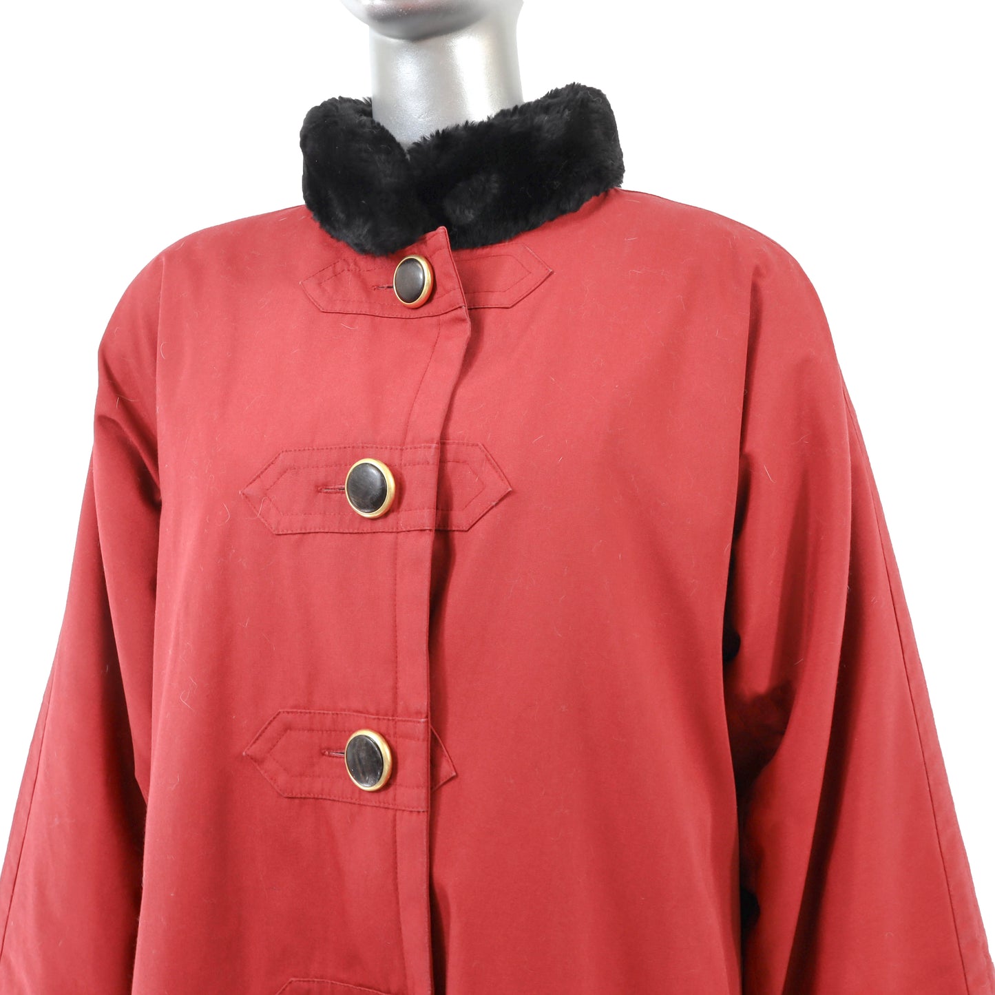 Yves Saint Laurent Red Rain Coat with Removable Sheared Beaver Lining- Size XL
