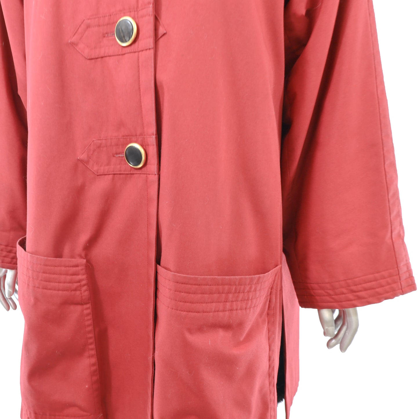 Yves Saint Laurent Red Rain Coat with Removable Sheared Beaver Lining- Size XL