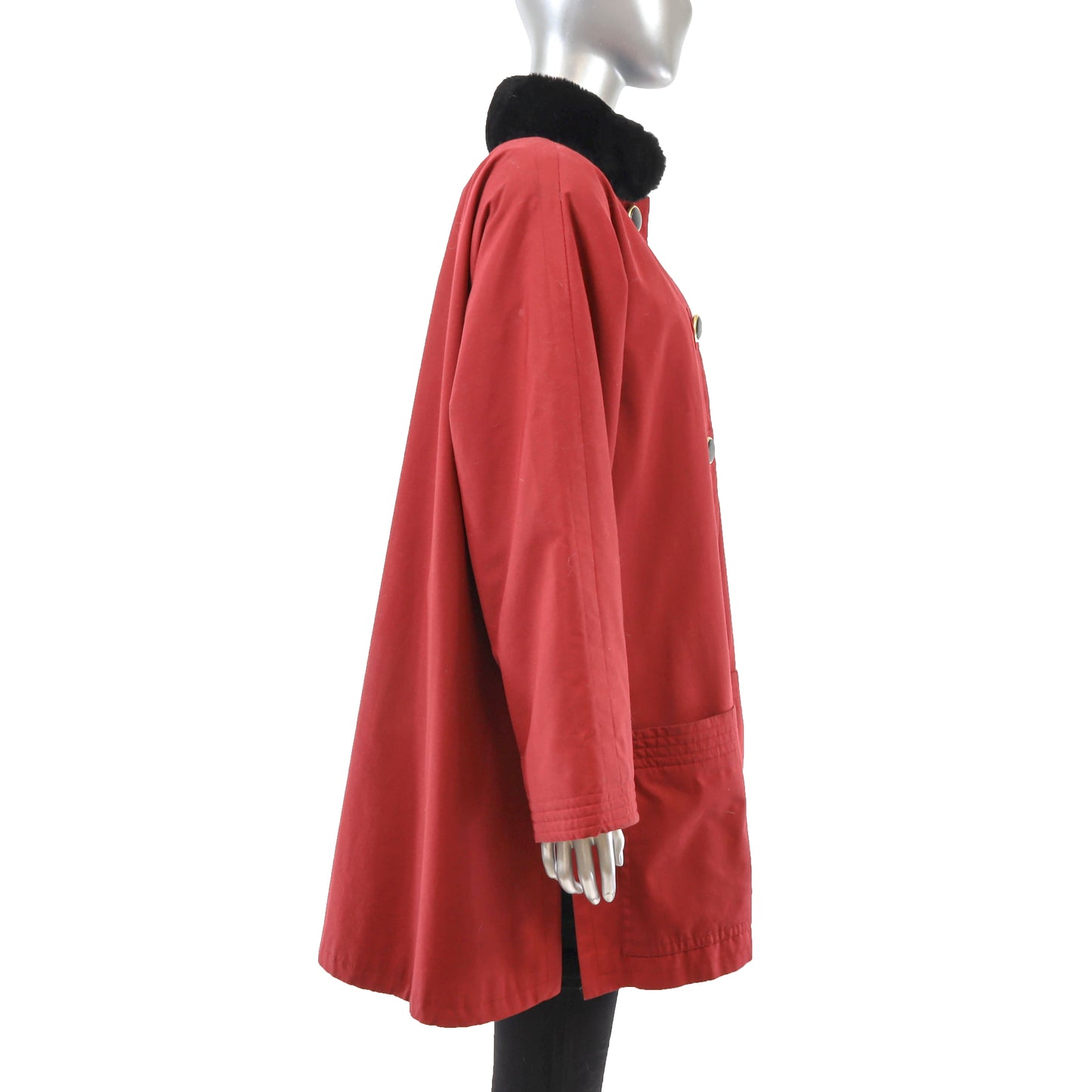 Yves Saint Laurent Red Rain Coat with Removable Sheared Beaver Lining- Size XL