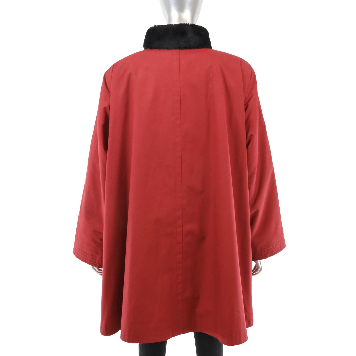 Yves Saint Laurent Red Rain Coat with Removable Sheared Beaver Lining- Size XL