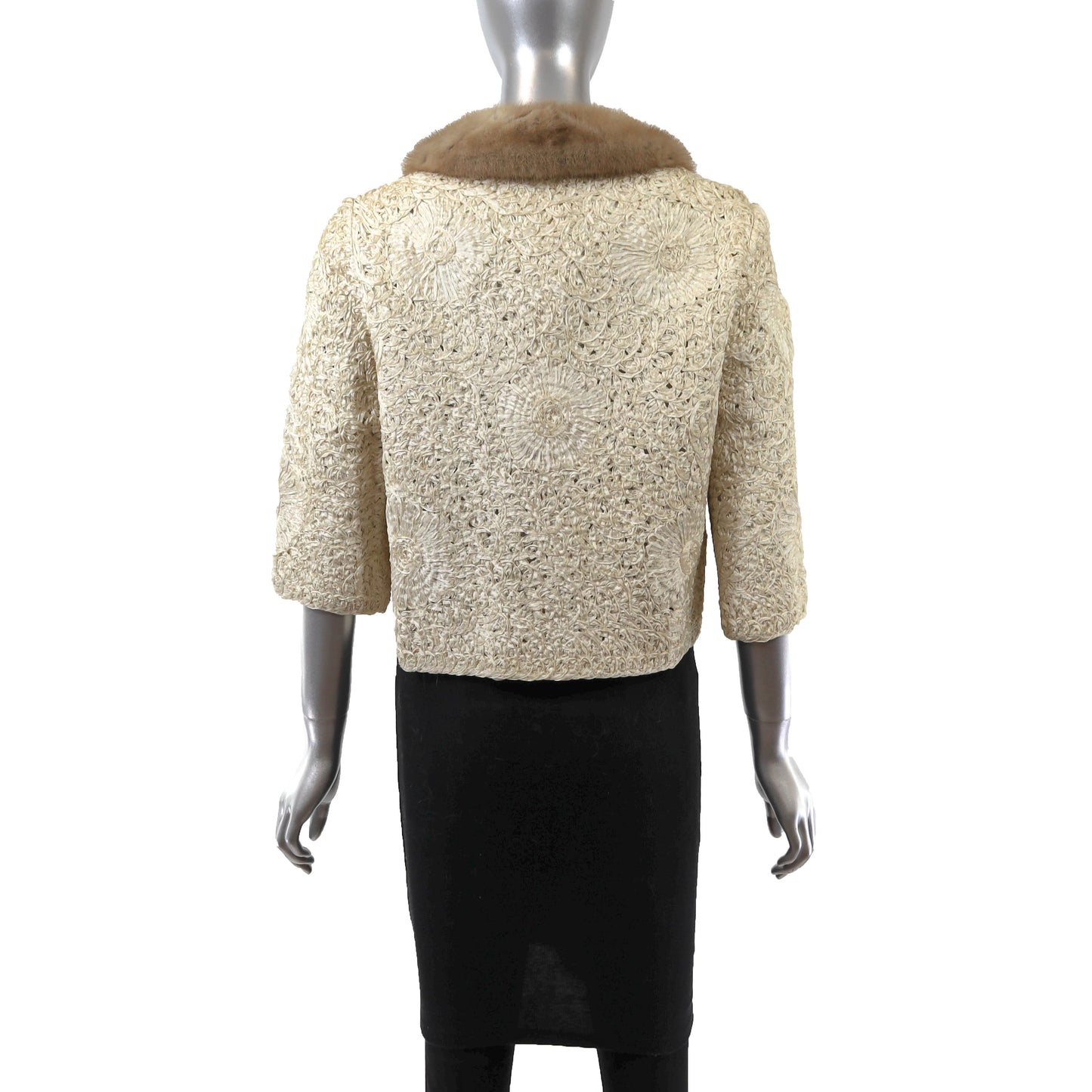 Beige Ribbon Jacket with Mink Trim- Size S