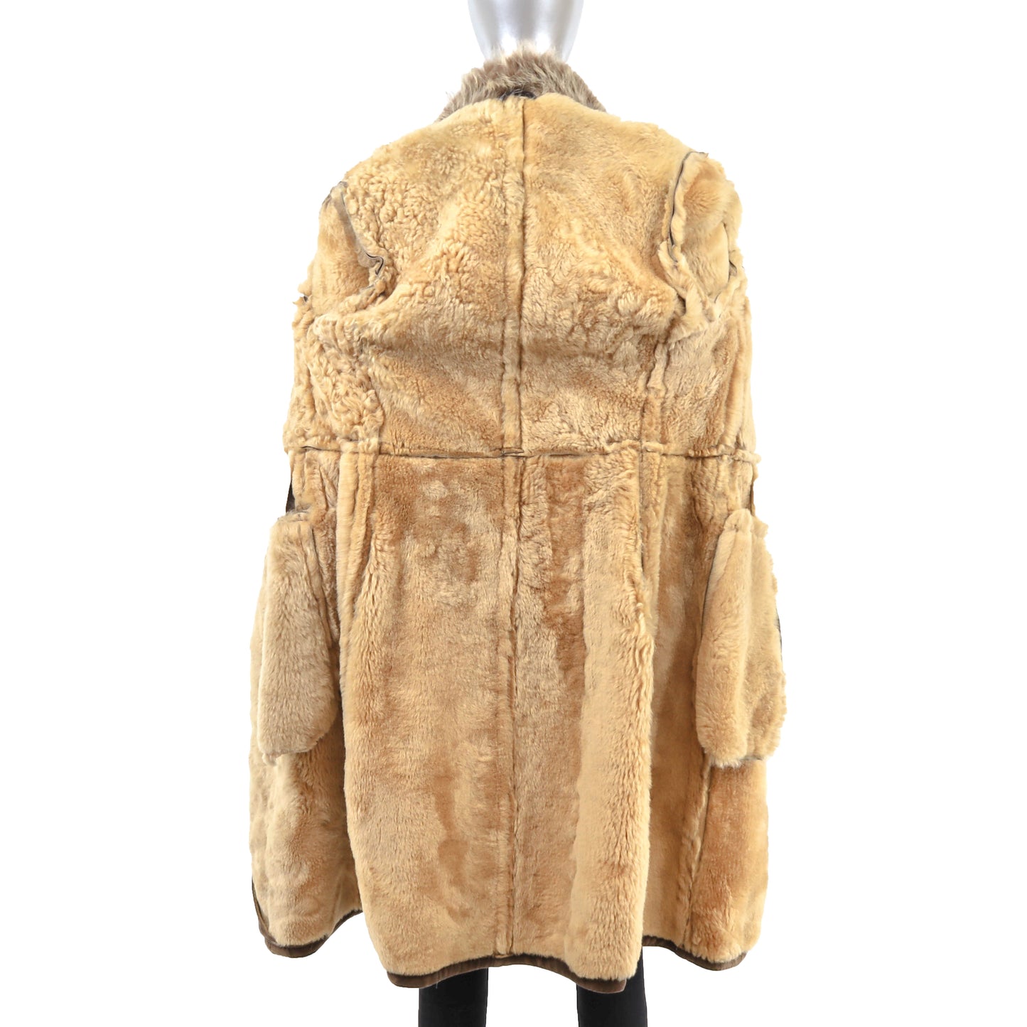 Brown Shearling Coat with Raccoon Trim- Size M