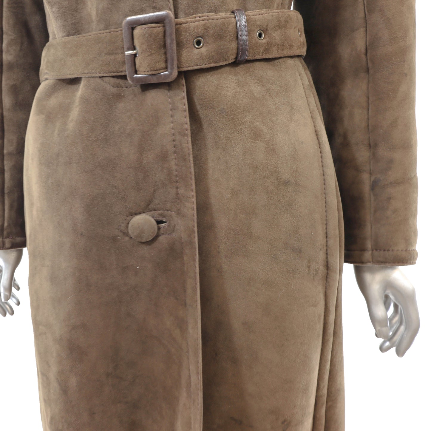 Brown Shearling Coat with Raccoon Trim- Size M