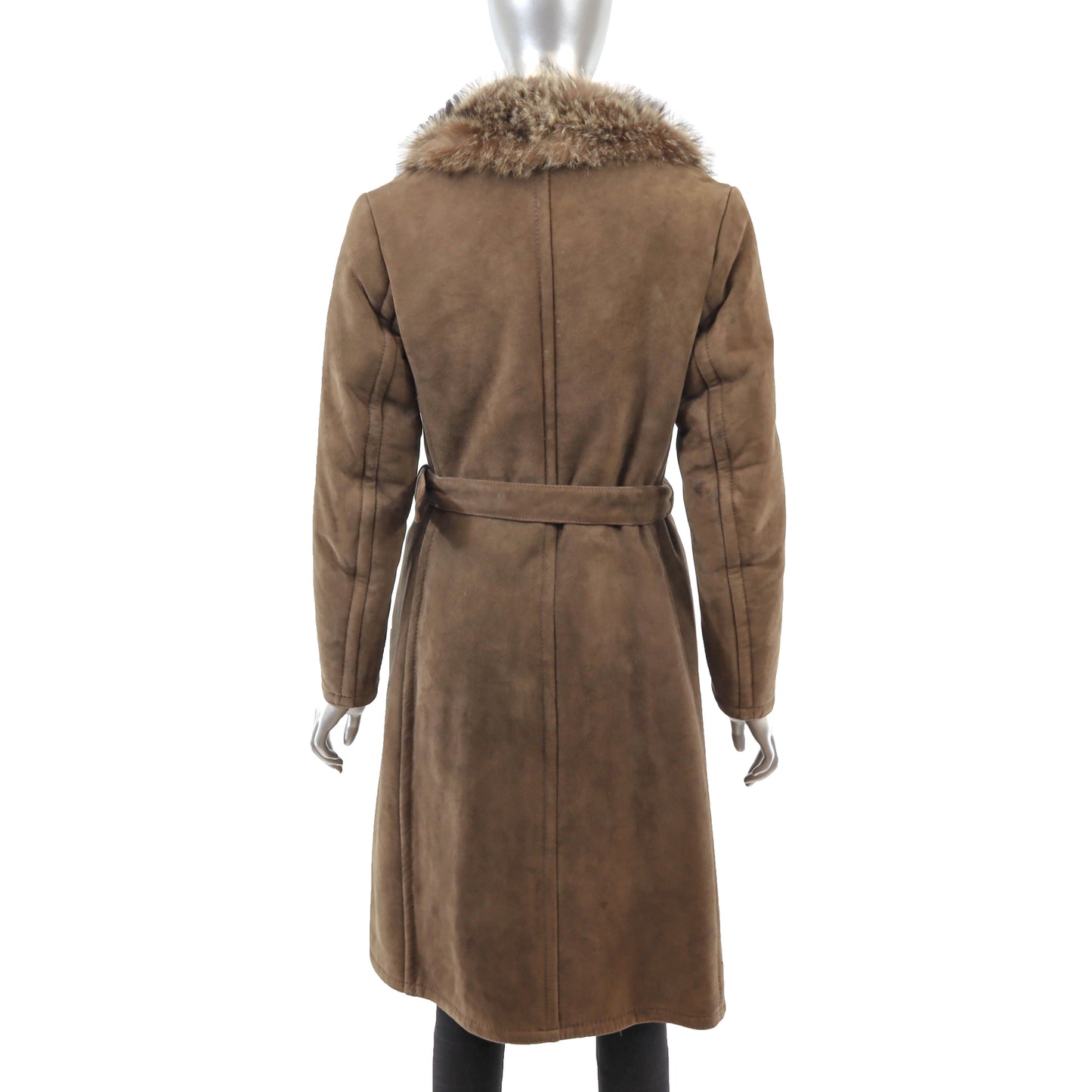Brown Shearling Coat with Raccoon Trim- Size M