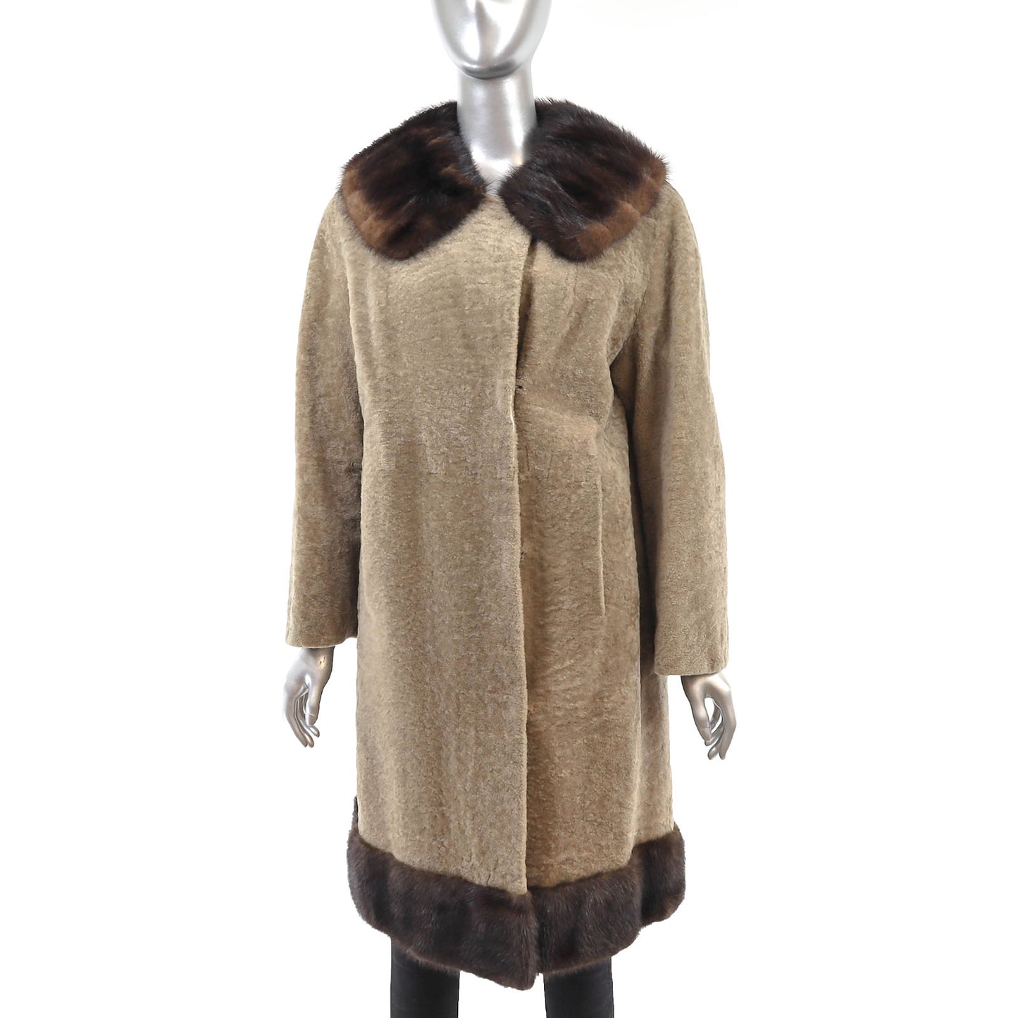 Shearling Coat with Mink Trim- Size L