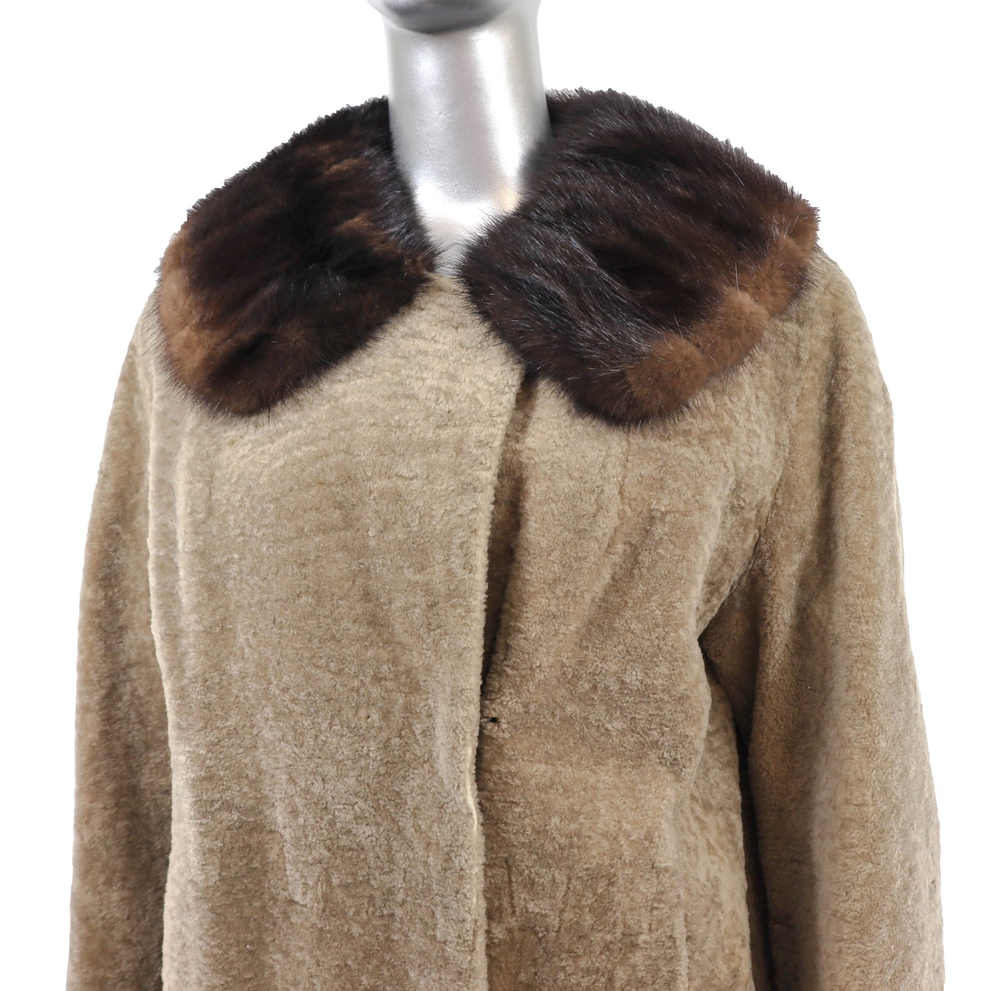 Shearling Coat with Mink Trim- Size L