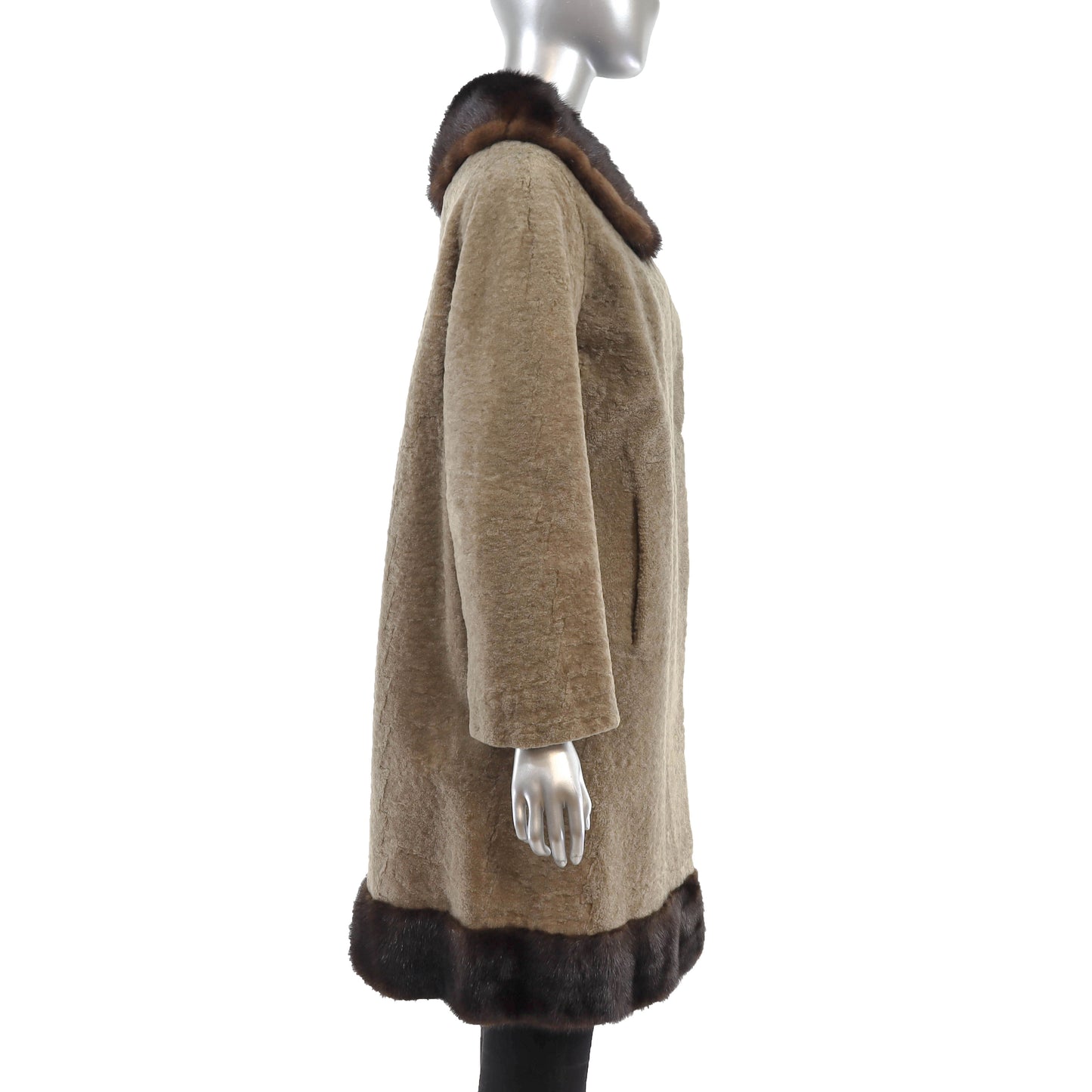 Shearling Coat with Mink Trim- Size L