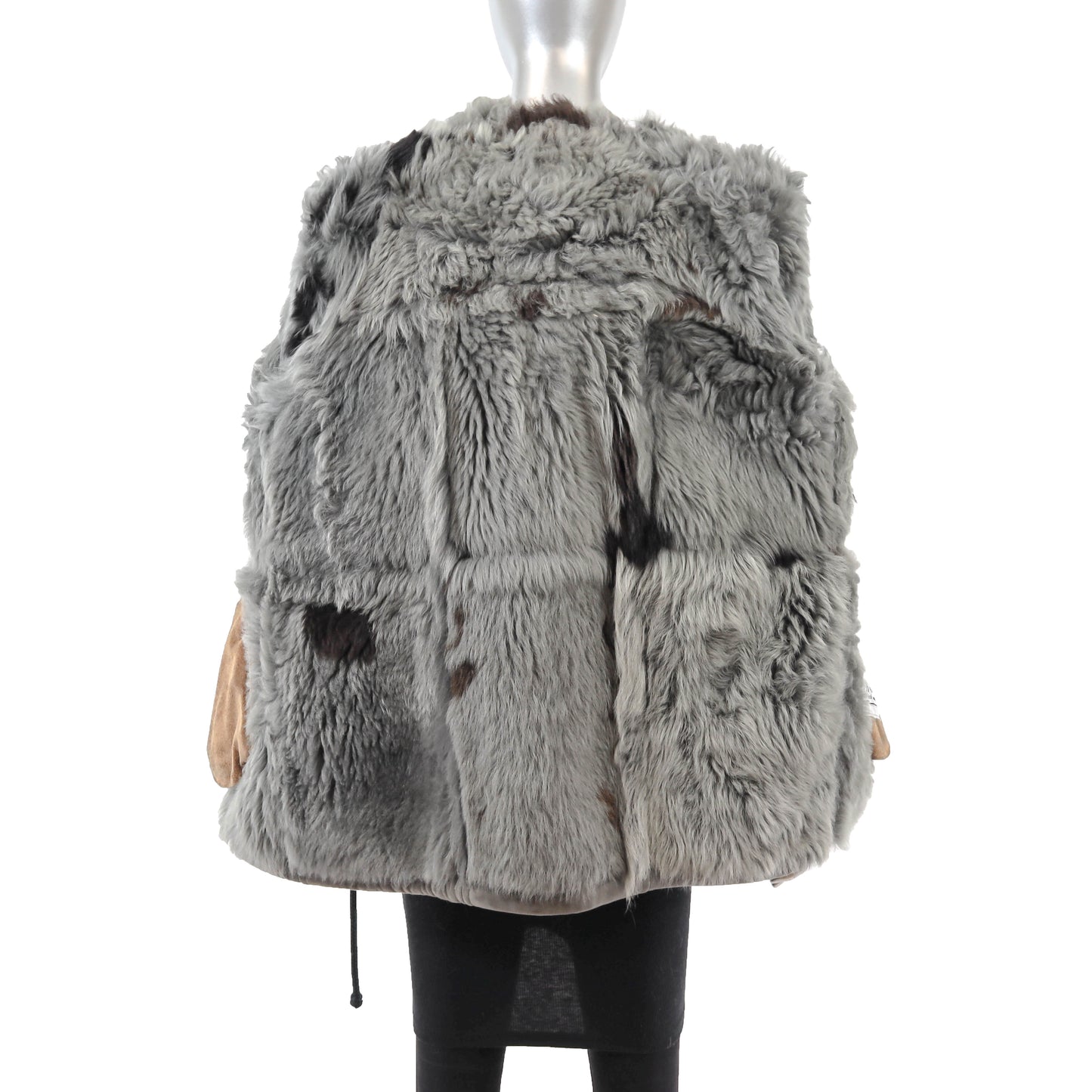 Grey Hooded Shearling Jacket- Size M