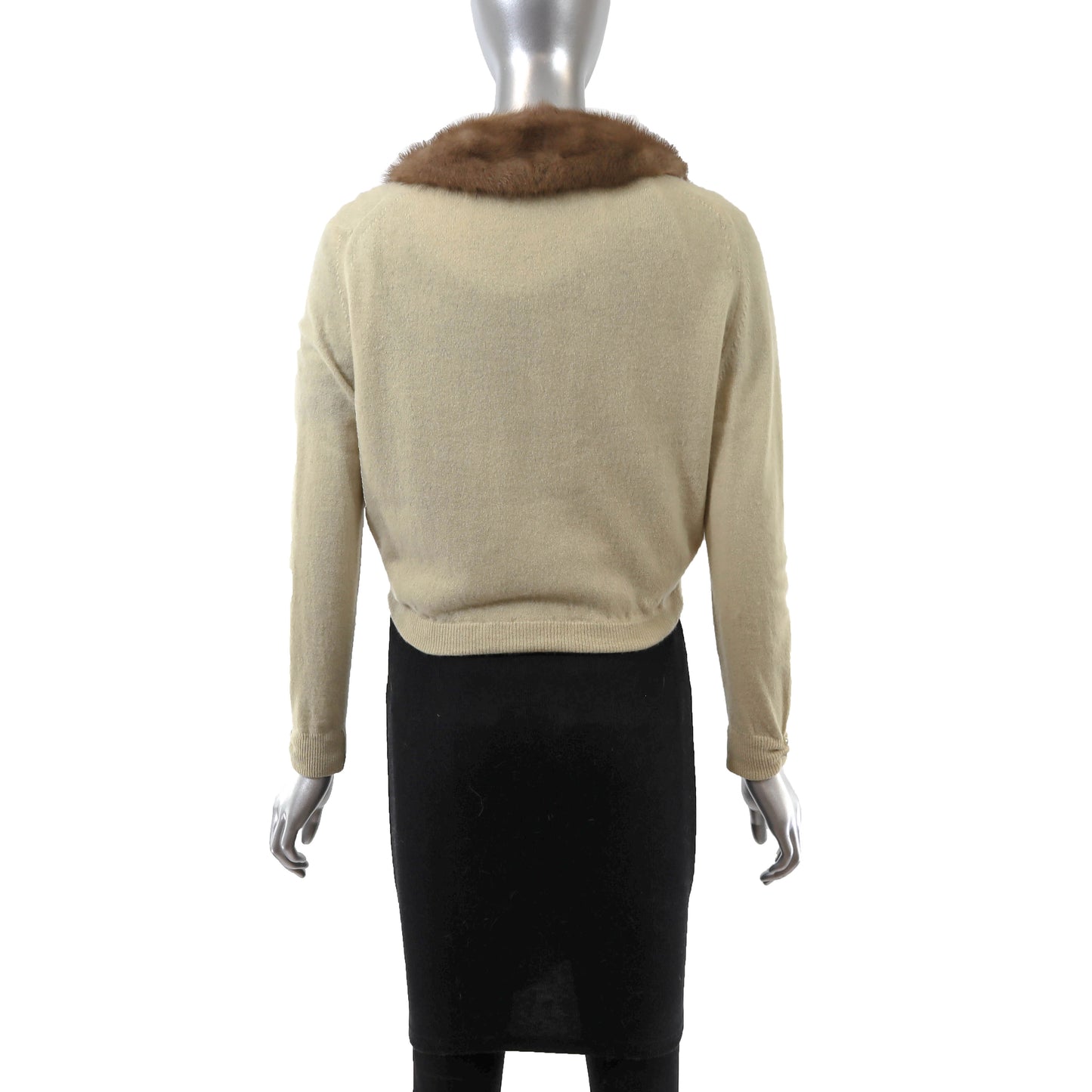 Beige Cashmere Sweater with Removable Mink Collar- Size XS