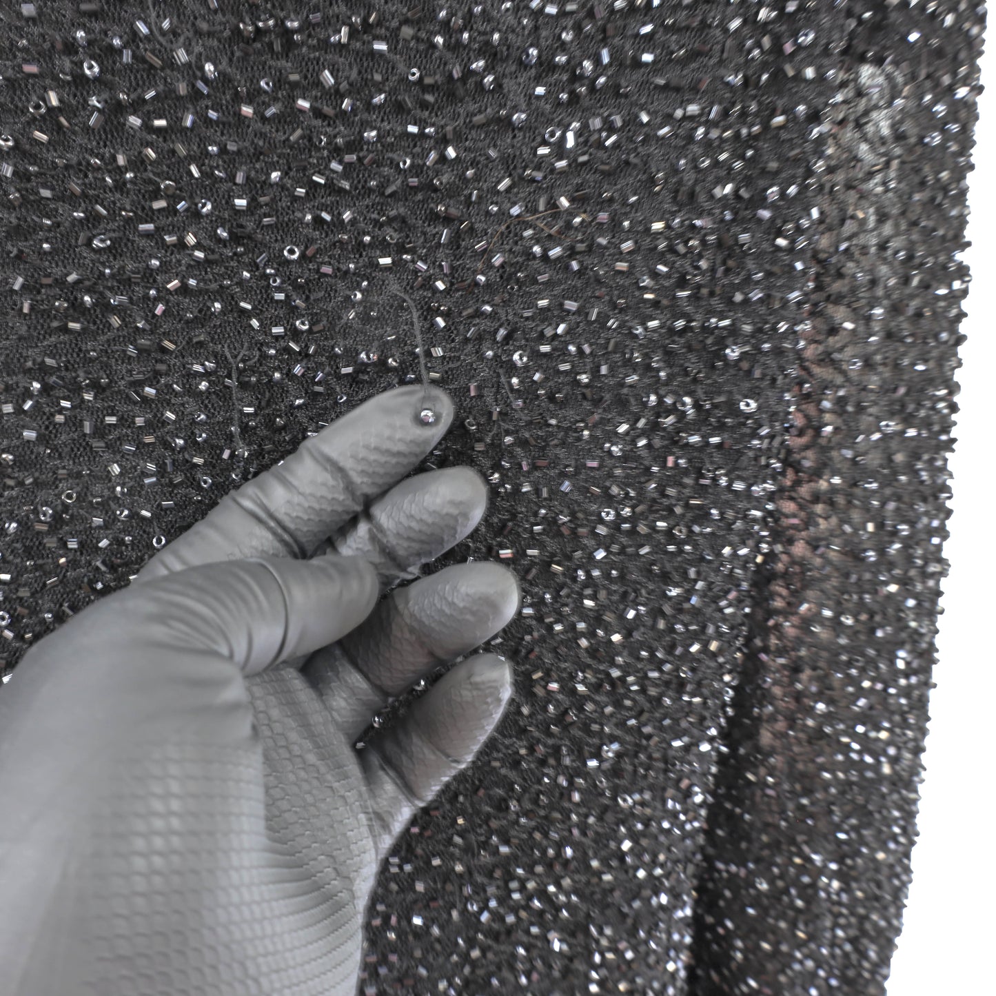 Black Beaded Sweater with Mink Trim- Size M