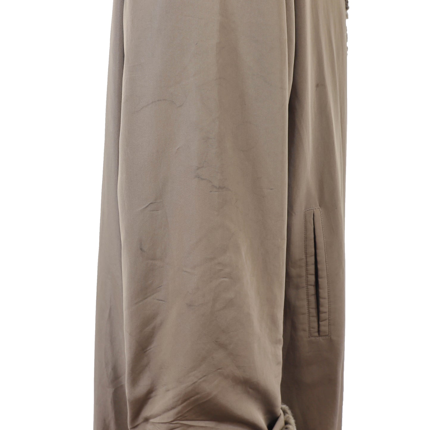 Brown Taffeta Coat with Lamb Trim and Detachable Rabbit Lining- Size XXL