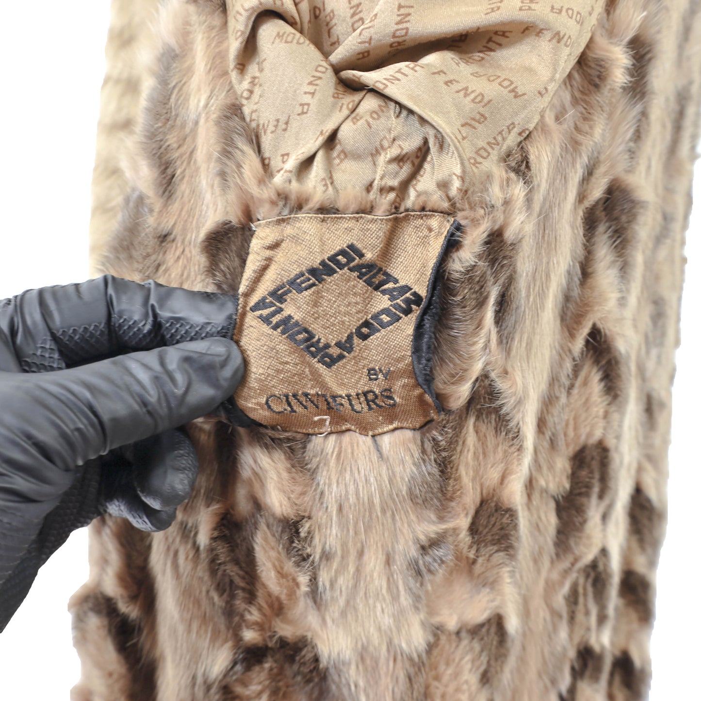 Fendi Brown Taffeta Coat with Fox Lining and Fox Tuxedo- Size M
