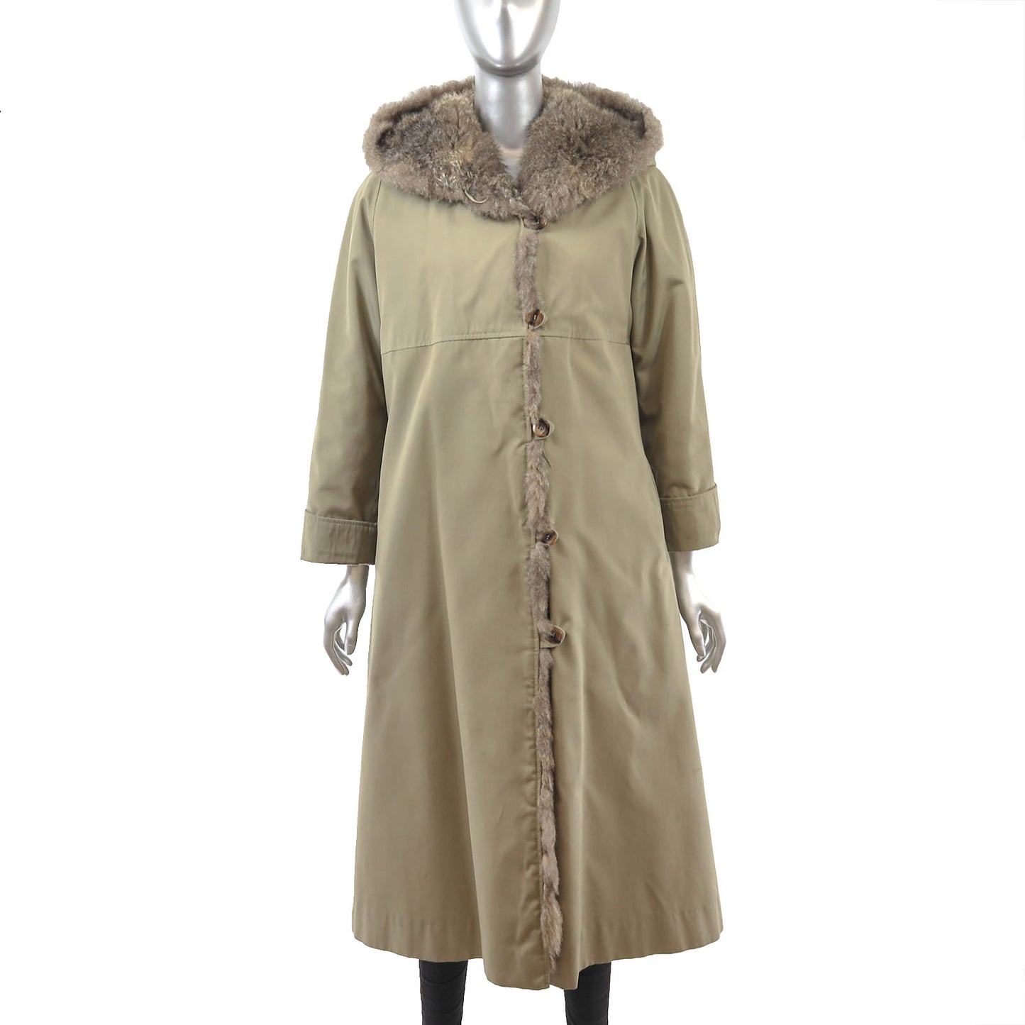 Taffeta Hooded Coat with Opossum Lining- Size S