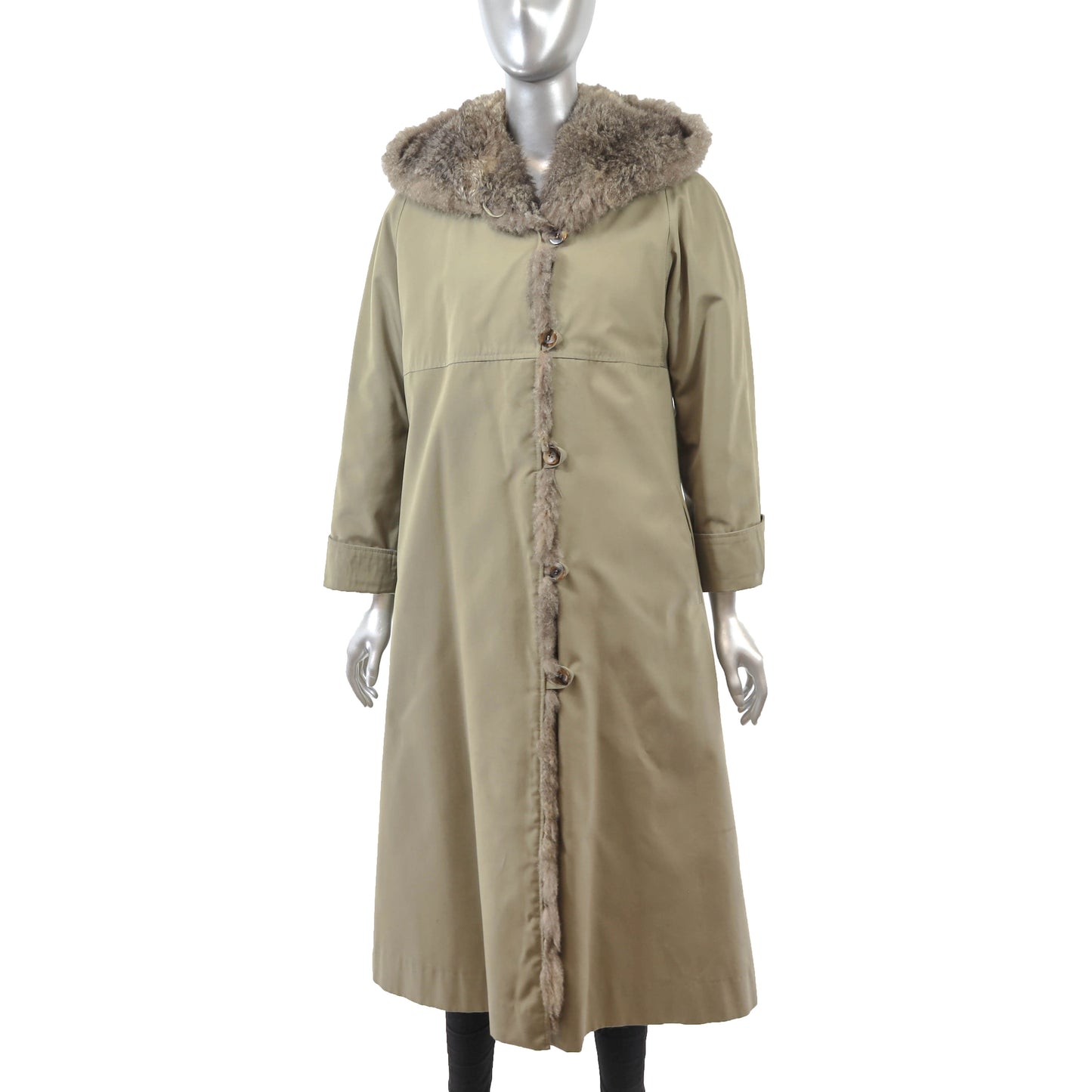 Taffeta Hooded Coat with Opossum Lining- Size S
