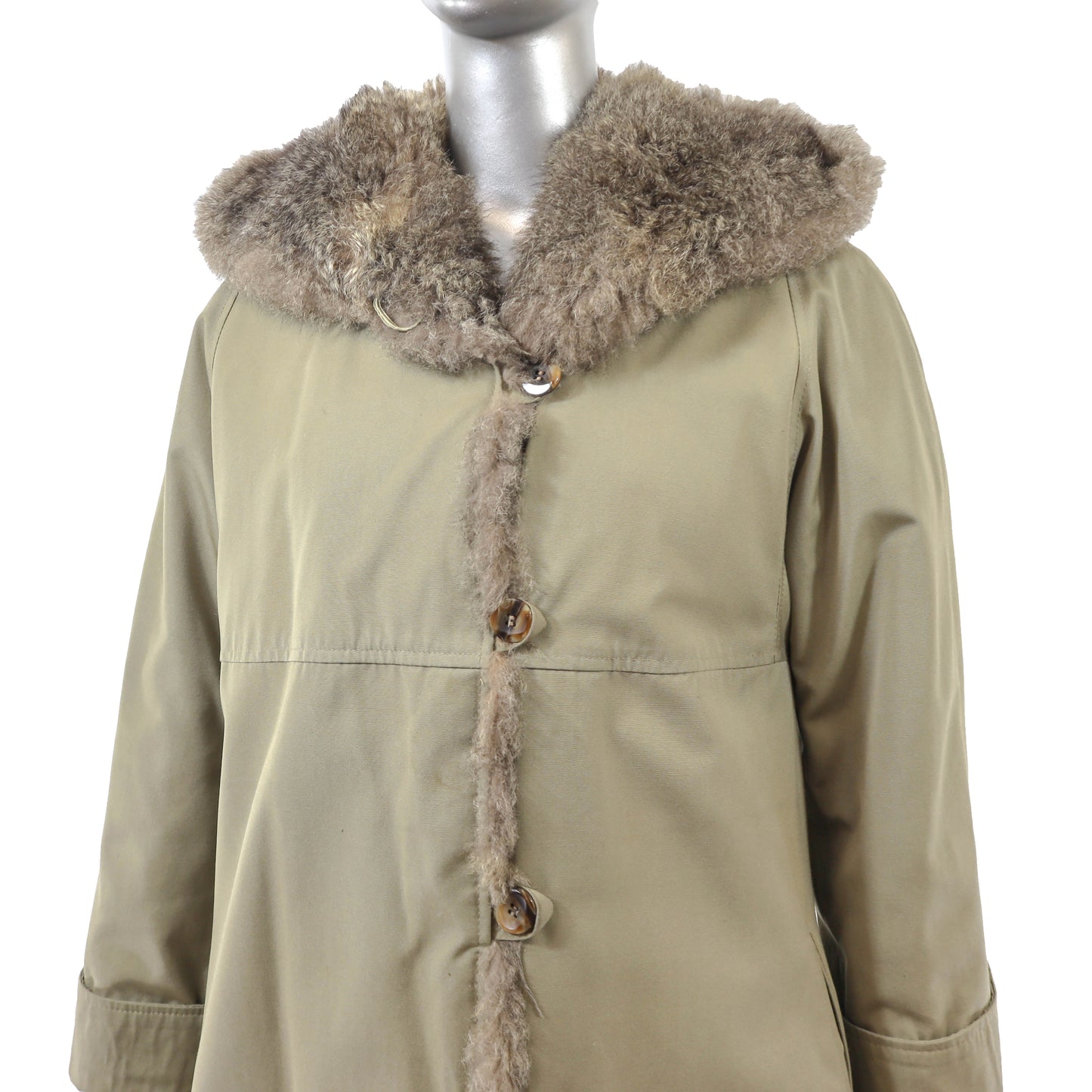 Taffeta Hooded Coat with Opossum Lining- Size S