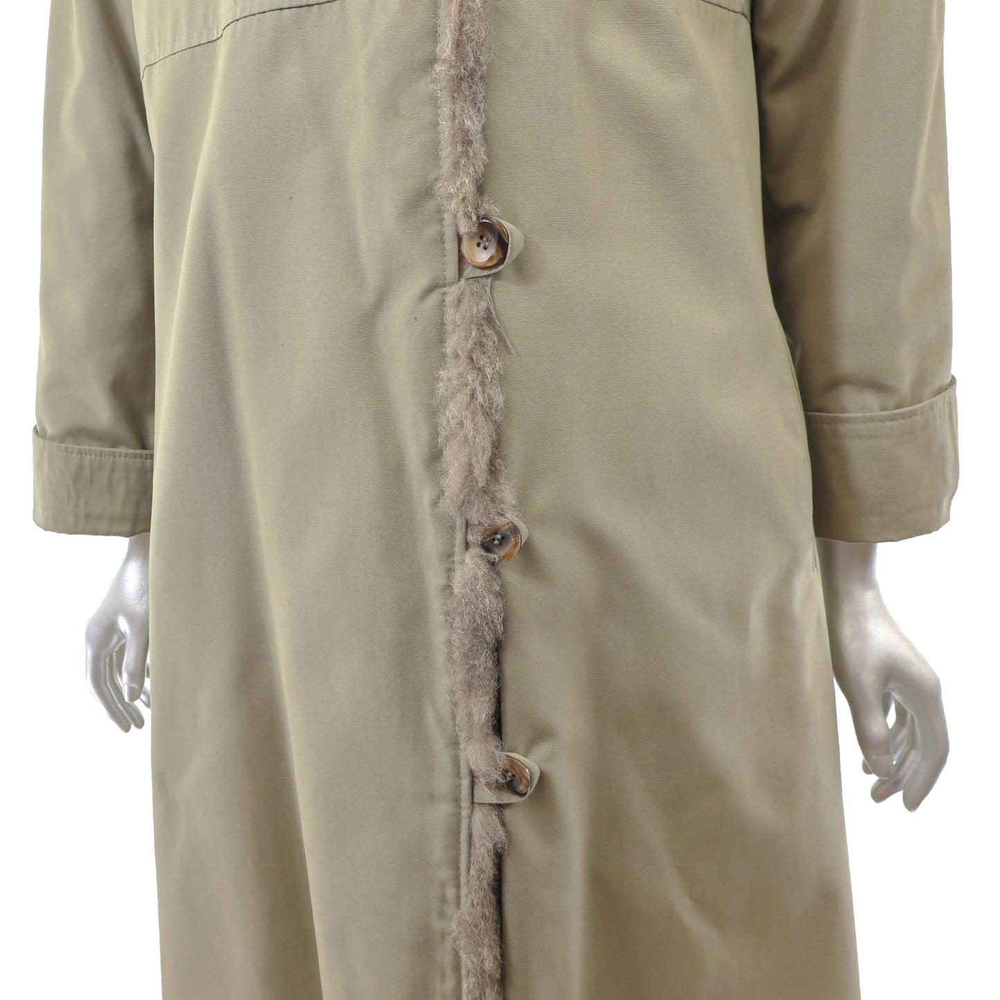 Taffeta Hooded Coat with Opossum Lining- Size S