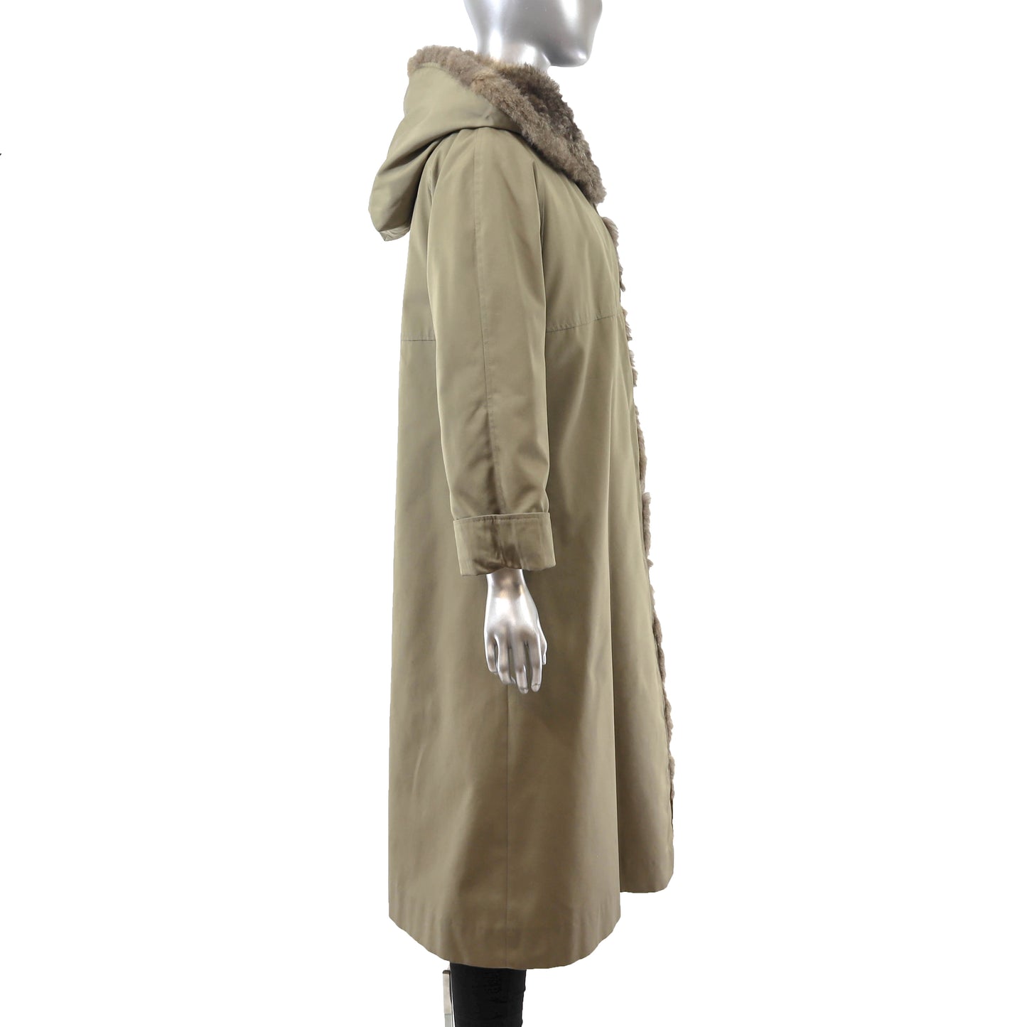 Taffeta Hooded Coat with Opossum Lining- Size S
