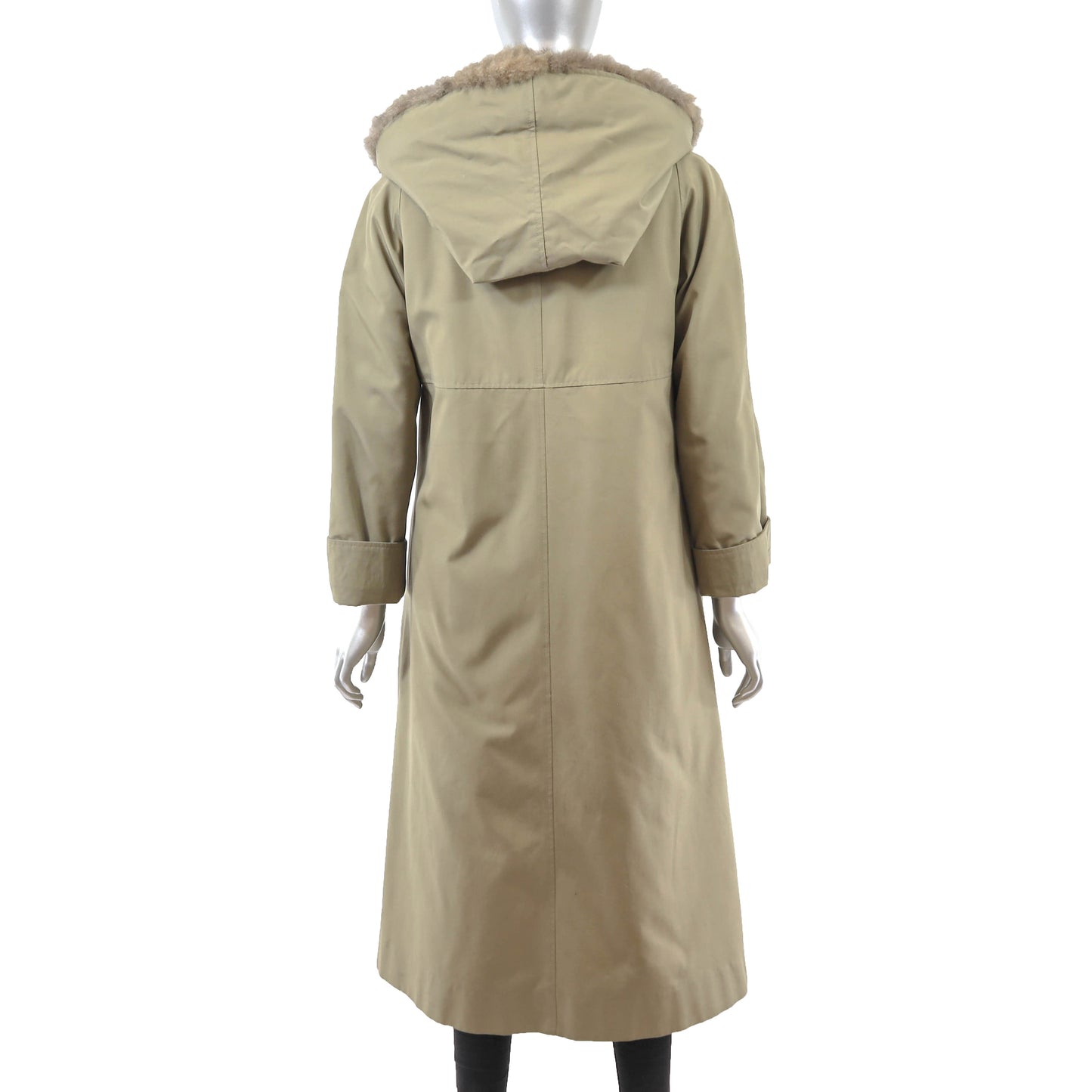 Taffeta Hooded Coat with Opossum Lining- Size S