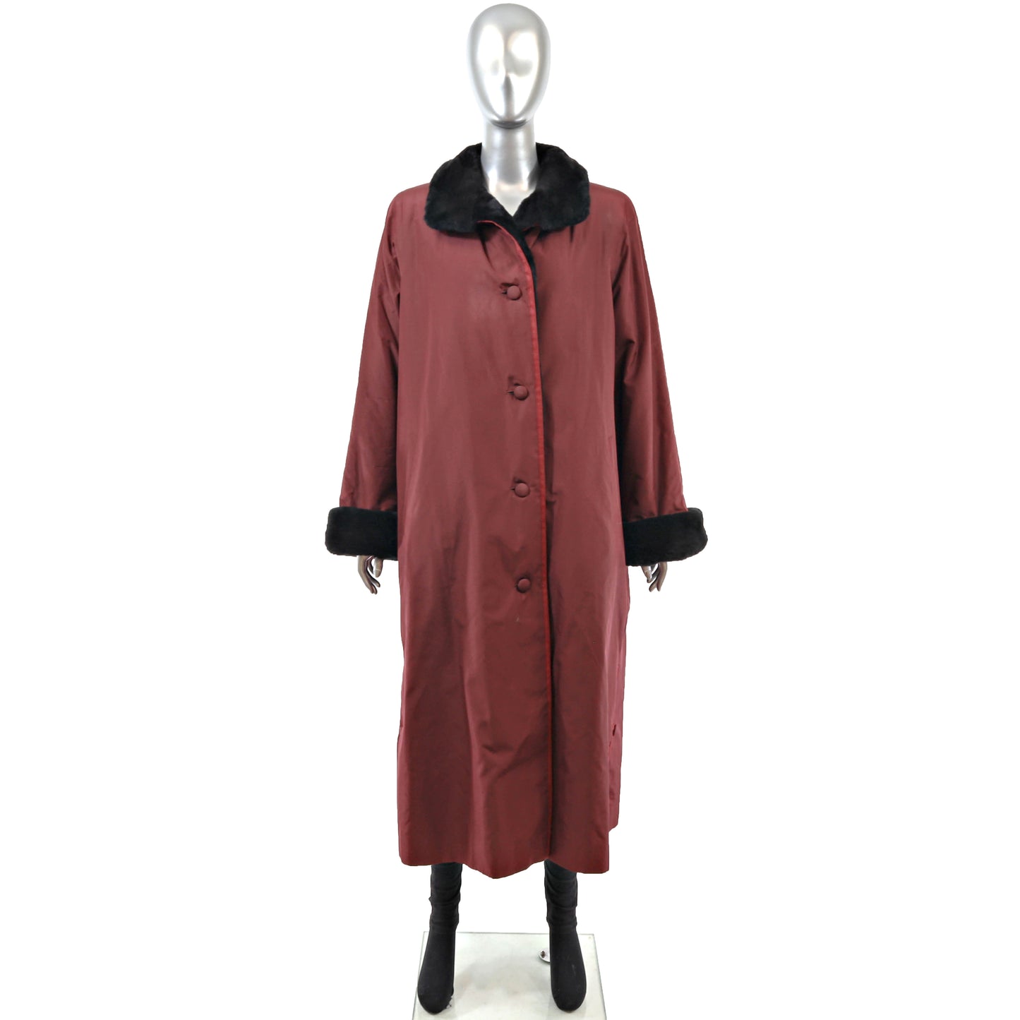 Valentino Burgundy Coat with Sheared Nutria Lining- Size XL