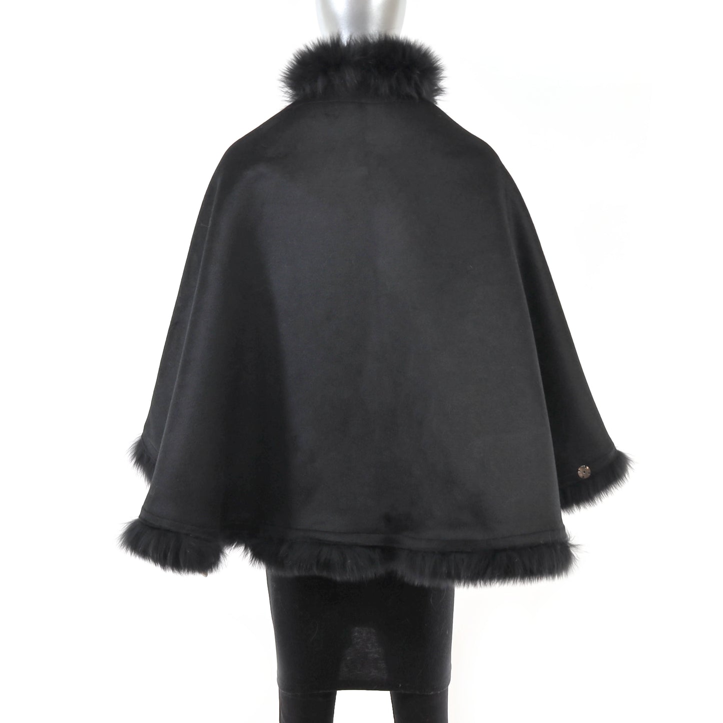 Black Cashmere Cape with Fox Trim- Size Free