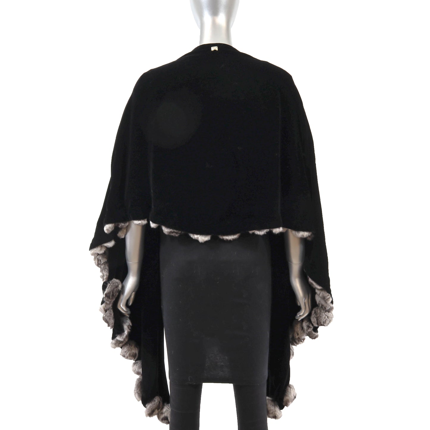 Black Velvet Wrap with Rex Rabbit Rosettes- Size Free