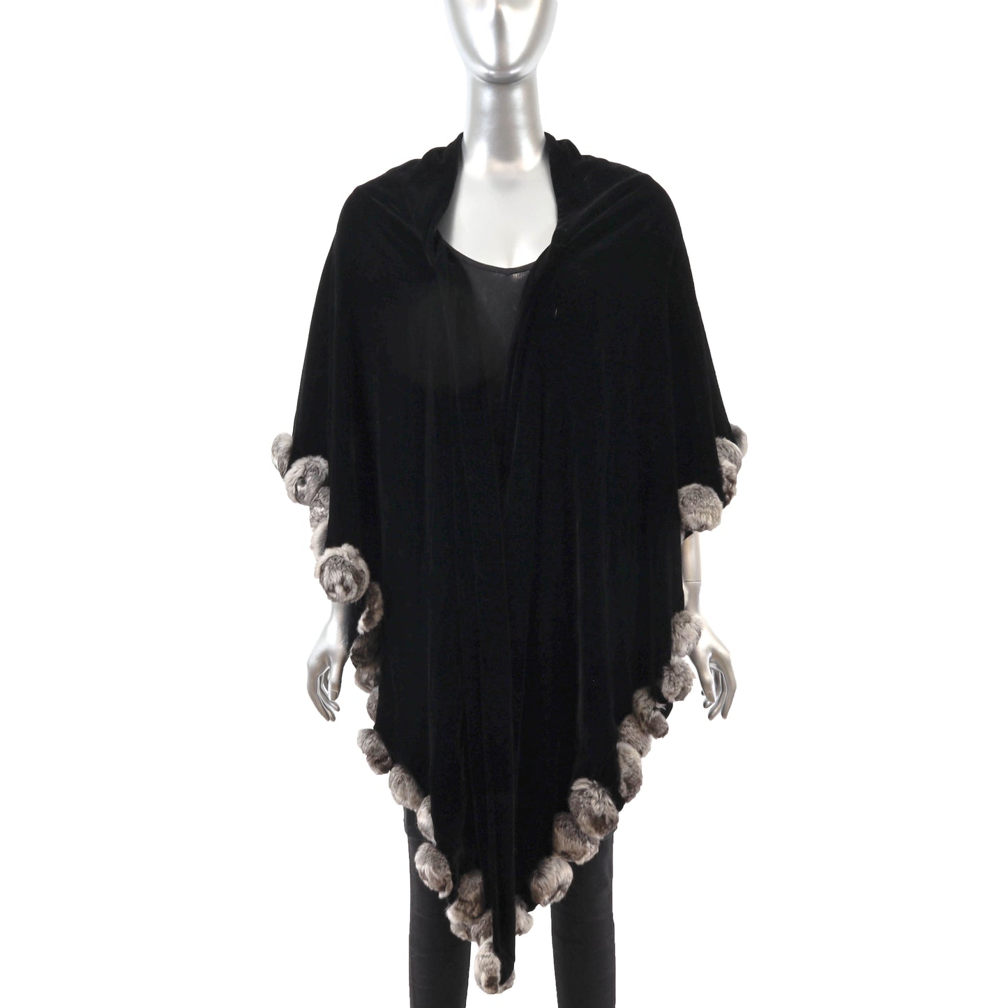 Black Velvet Wrap with Rex Rabbit Rosettes- Size Free