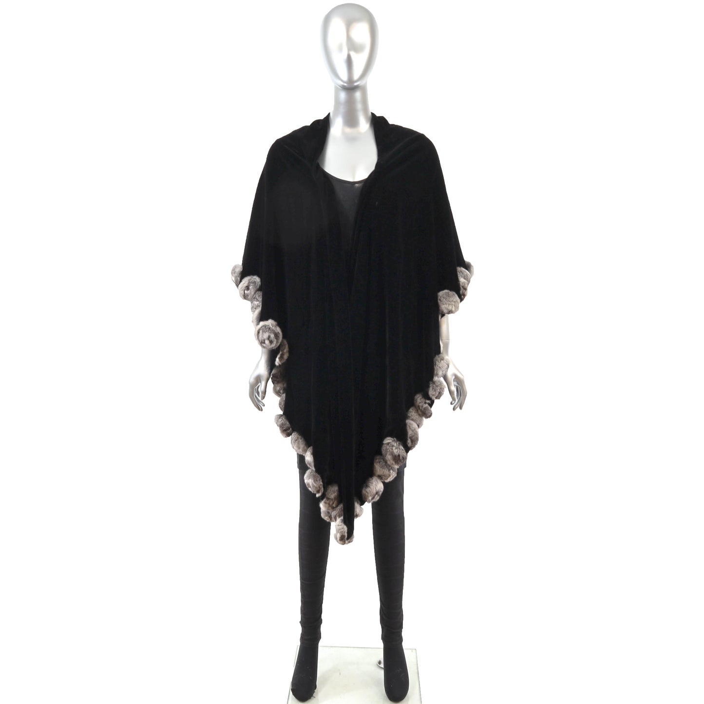Black Velvet Wrap with Rex Rabbit Rosettes- Size Free