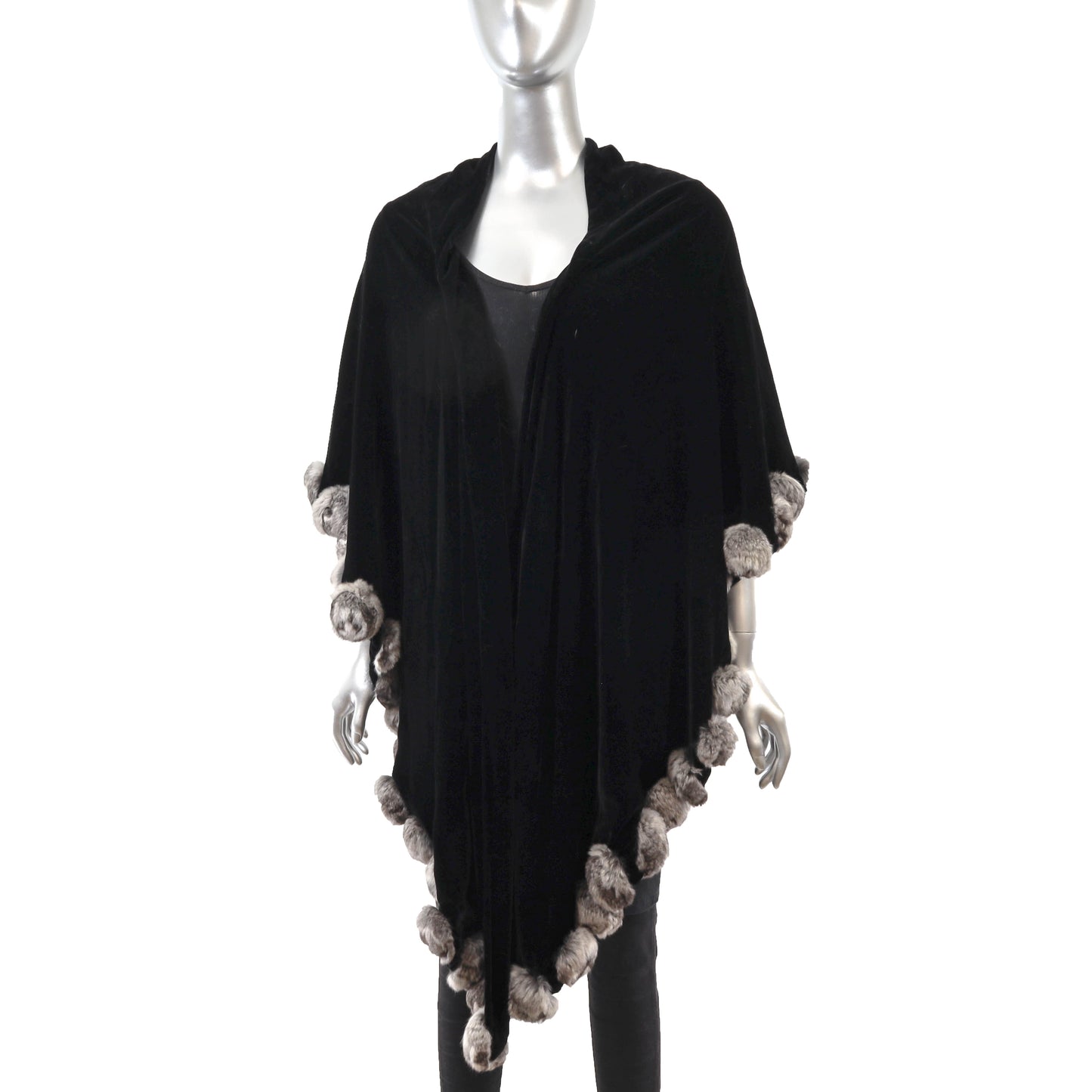 Black Velvet Wrap with Rex Rabbit Rosettes- Size Free