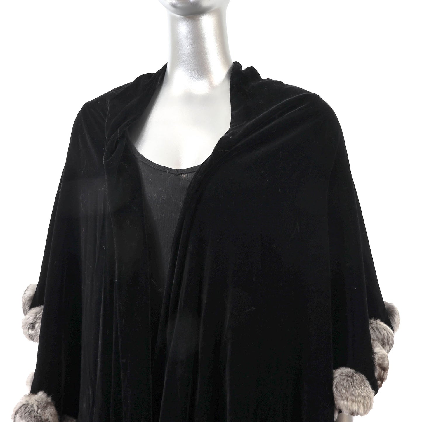 Black Velvet Wrap with Rex Rabbit Rosettes- Size Free